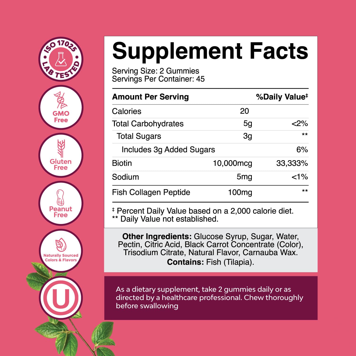 Extra Strength Biotin & Collagen Gummies for Women - 10,000mcg Hair Skin Nails Supplement with Marine Collagen | Non-GMO, Kosher Certified | 45 Day Supply - Promote Healthy Hair Growth & Glowing Skin for Work, Gym & Daily Beauty Routine