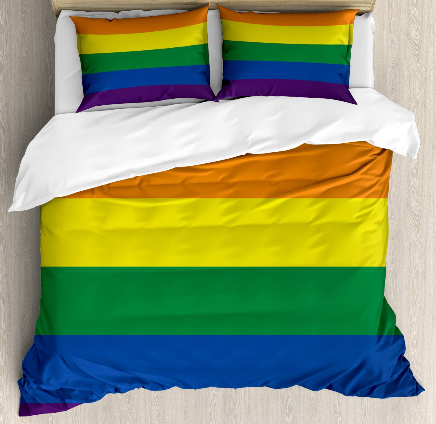 Ambesonne Pride Duvet Cover Set - LGBT Rainbow Flag Design for King Size Bed | 3-Piece Bedding Set with 2 Pillow Shams | Gender Equality & Love Wins Theme | Perfect for Pride Month, LGBTQ+ Home Decor & Supportive Gift Ideas