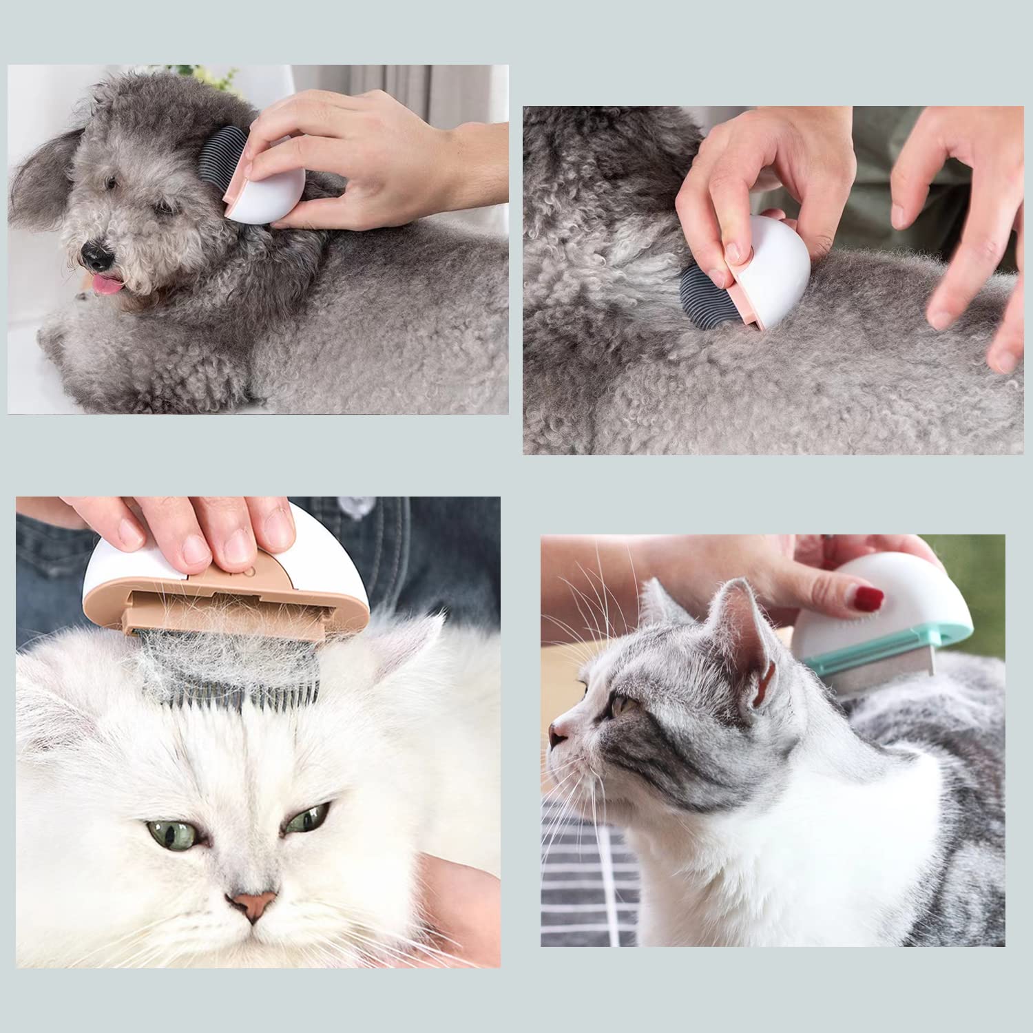 Premium 2-in-1 Deshedding Brush & Massaging Comb for Cats & Dogs - Gentle Grooming Tool for Short & Long Hair Pets - Effective Hair Remover & Dematting Comb (Khaki) - Perfect for Home Grooming & Shedding Control