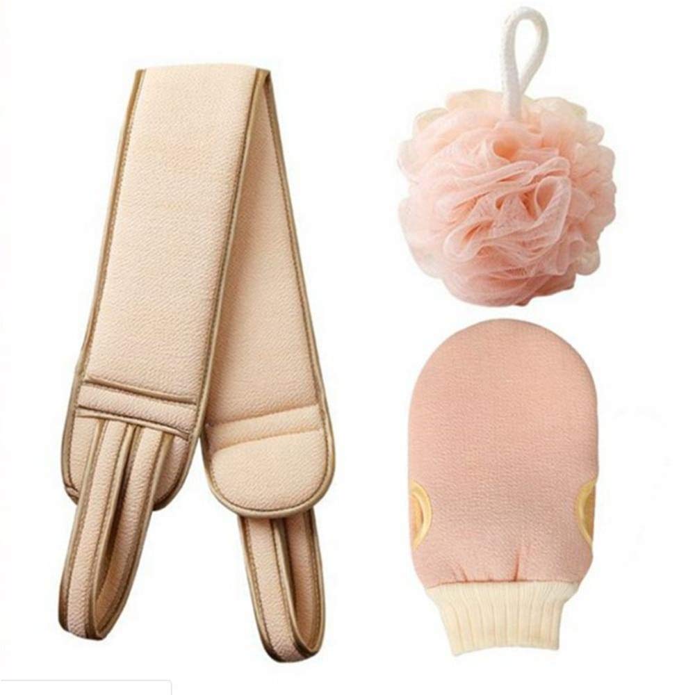 Exfoliating Body Towel Set - 3pcs Soft Washcloth & Back Scrubber for Smooth Skin | Home, Hotel & Bathroom Shower Essentials | Skin Care & Exfoliation Gloves (Color B)
