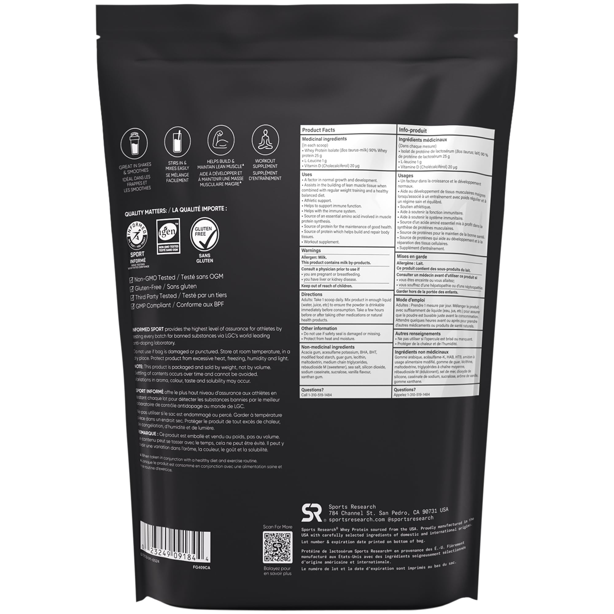 Sports Research Whey Protein Isolate - 25g Protein per Serving, Vanilla Flavor, 940g Bulk Powder (26 Servings) - Premium Muscle Recovery & Post-Workout Supplement for Athletes & Fitness Enthusiasts