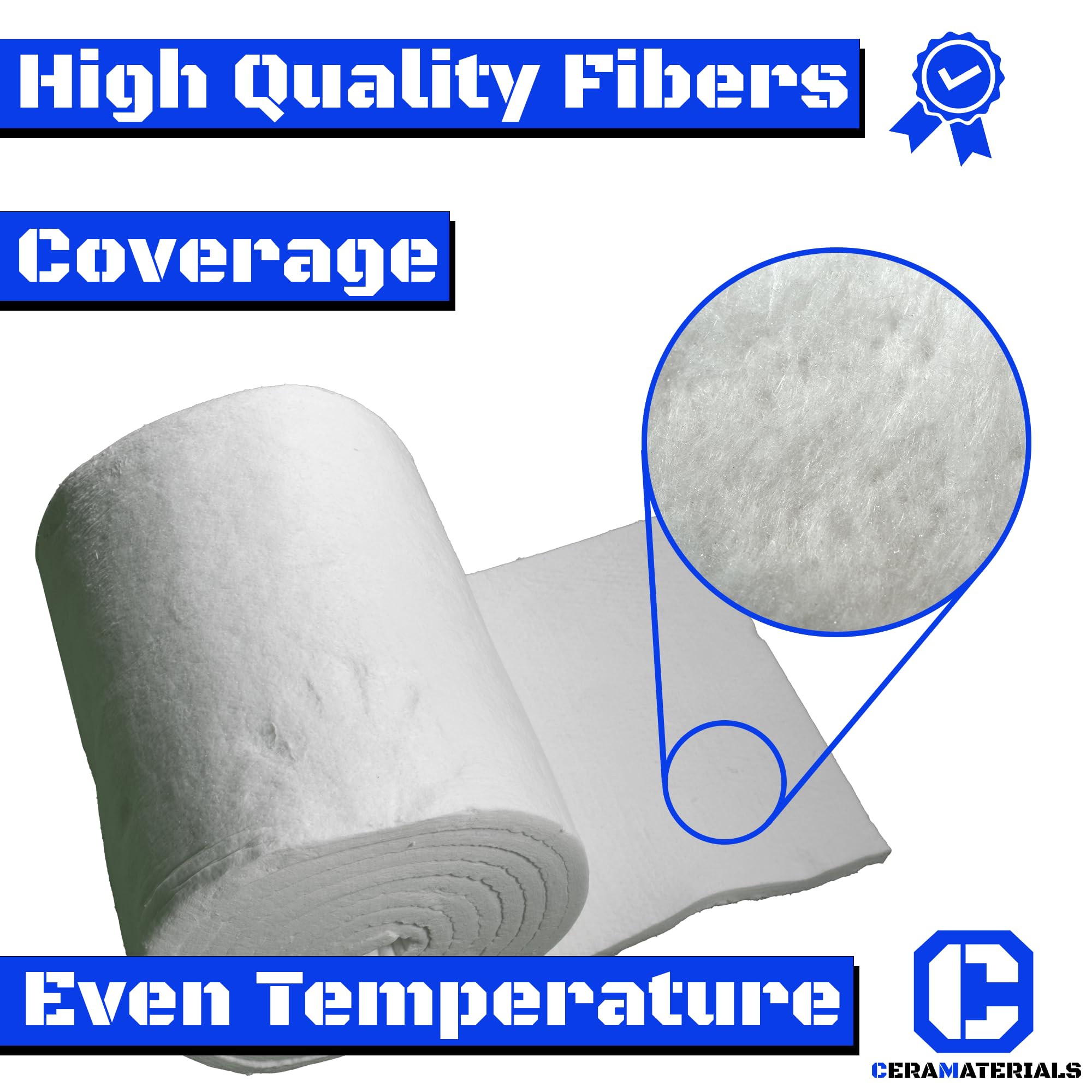 High-Temperature Ceramic Fiber Insulation Roll - 2300°F Fireproof, 8LB Density, 2