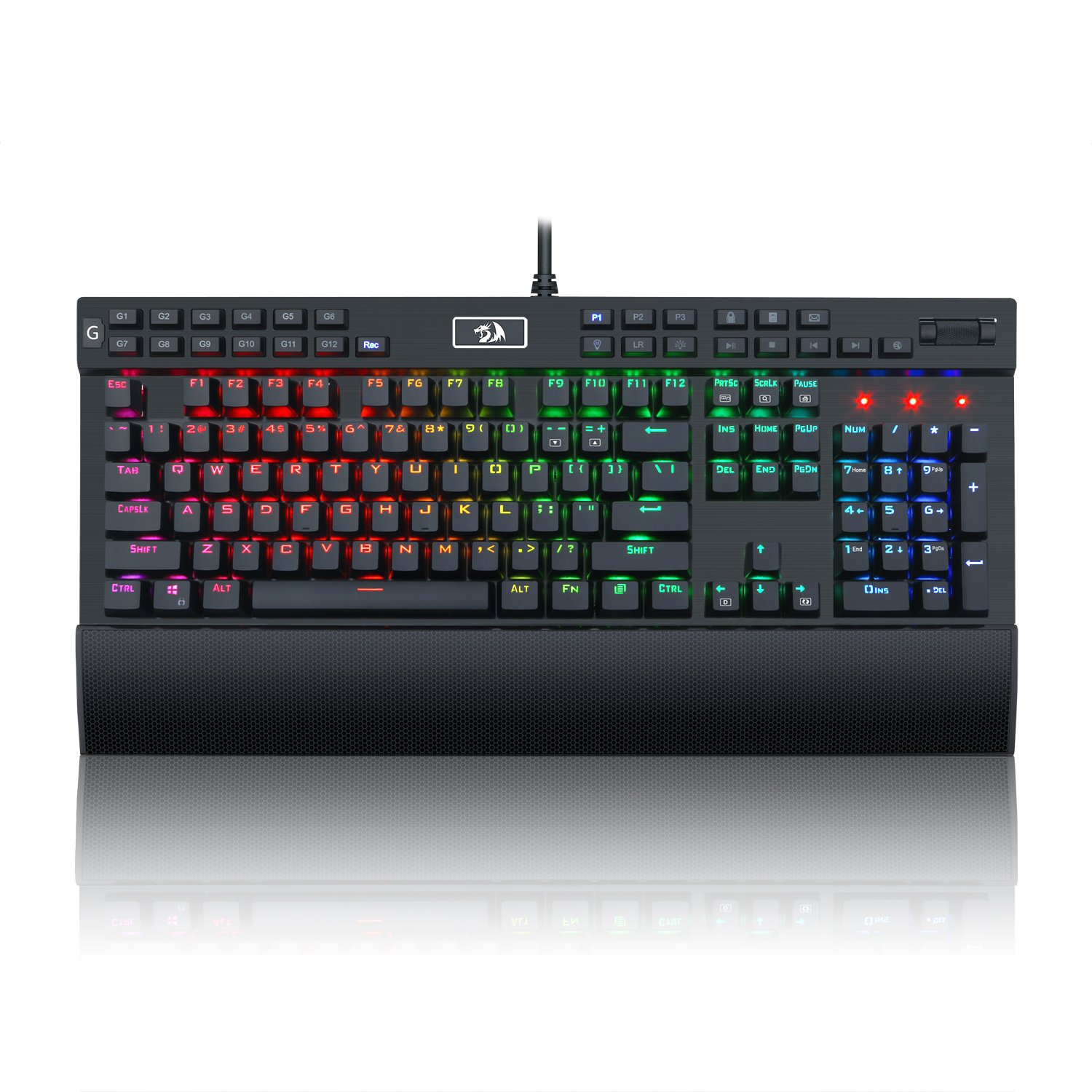 Redragon K550 RGB Gaming Keyboard - 104 Key Mechanical Keyboard with 12 Macro G Keys, Aluminum Top Plate, Clicky Purple Switches, USB Port & Wrist Rest - Perfect for PC Gaming, Esports & Office Work
