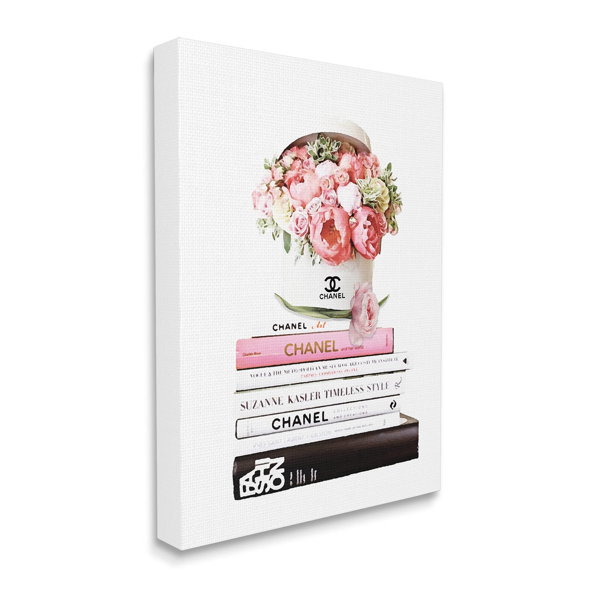 Stupell Industries Pink Florals in Hat Box Glam Fashion Books Canvas Wall Art by ROS Ruseva - Perfect for Living Room, Bedroom & Office Decor