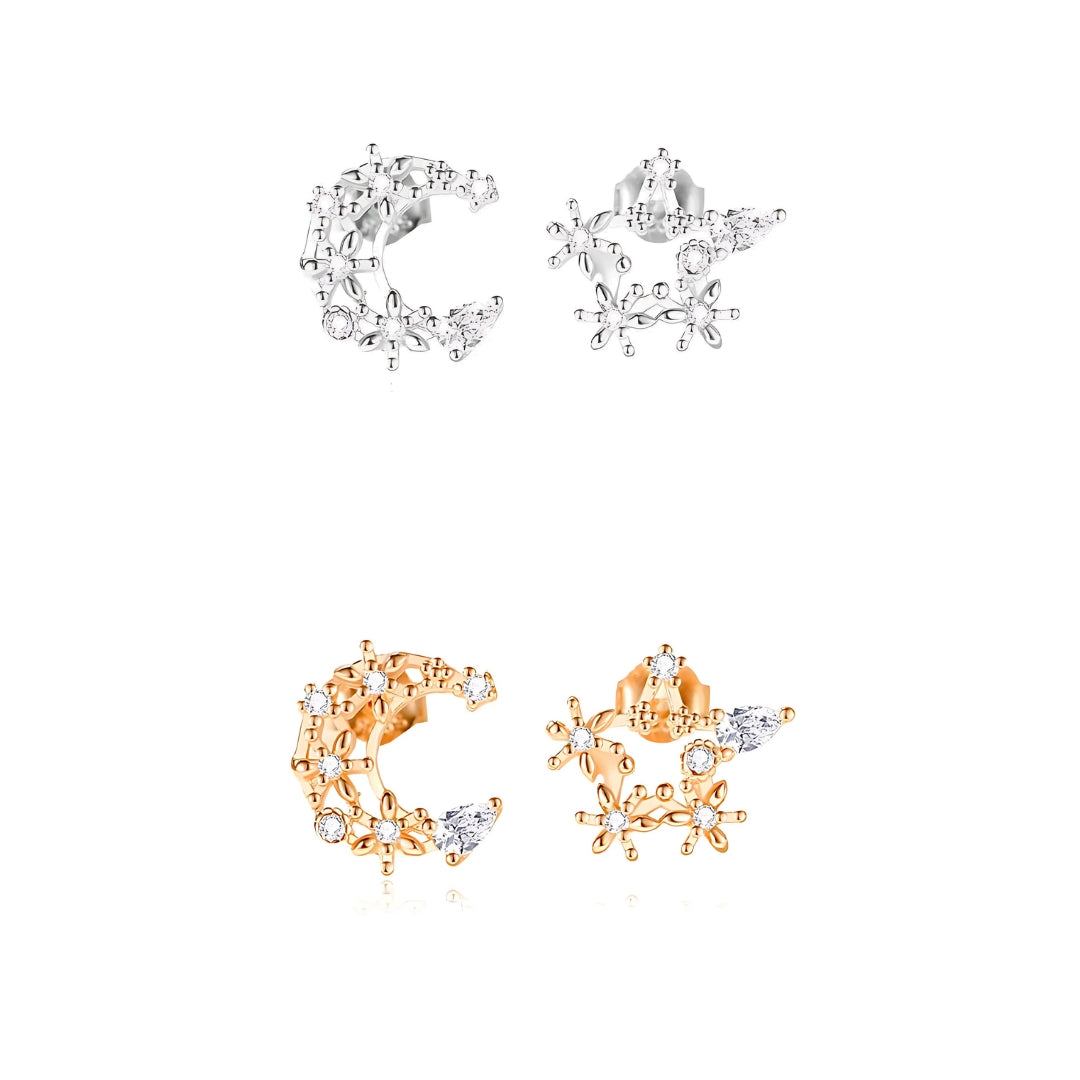 Mismatched Moon and Star Stud Earrings | DMS352 | Trendy Celestial Jewelry for Women | Perfect for Everyday Wear, Parties & Gifts