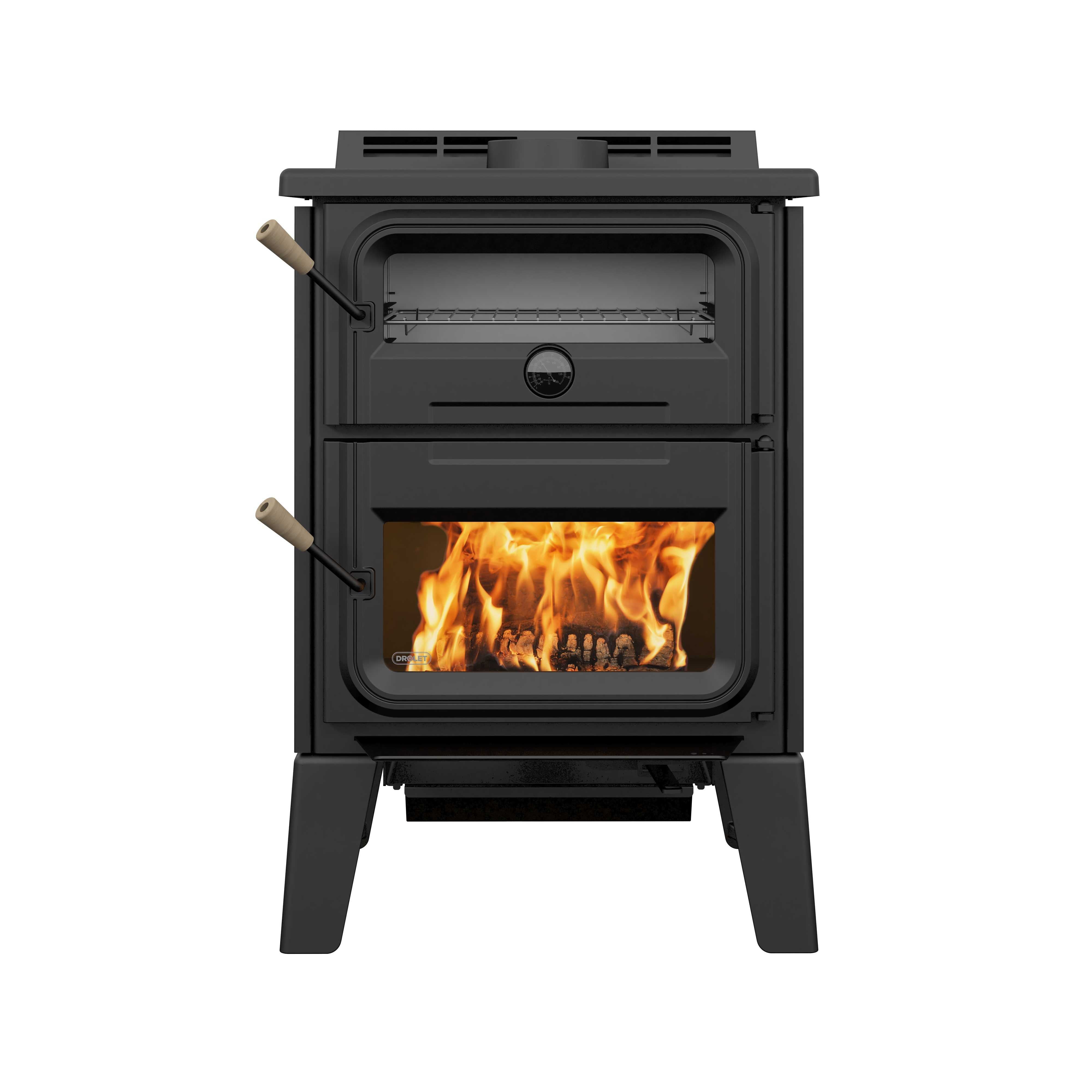 Drolet Bistro DB04815 Wood Burning Cook Stove - 2,100 Sq. Ft Heating Area - Efficient Wood Stove for Home & Cabin - Perfect for Cooking, Heating & Cozy Winter Nights