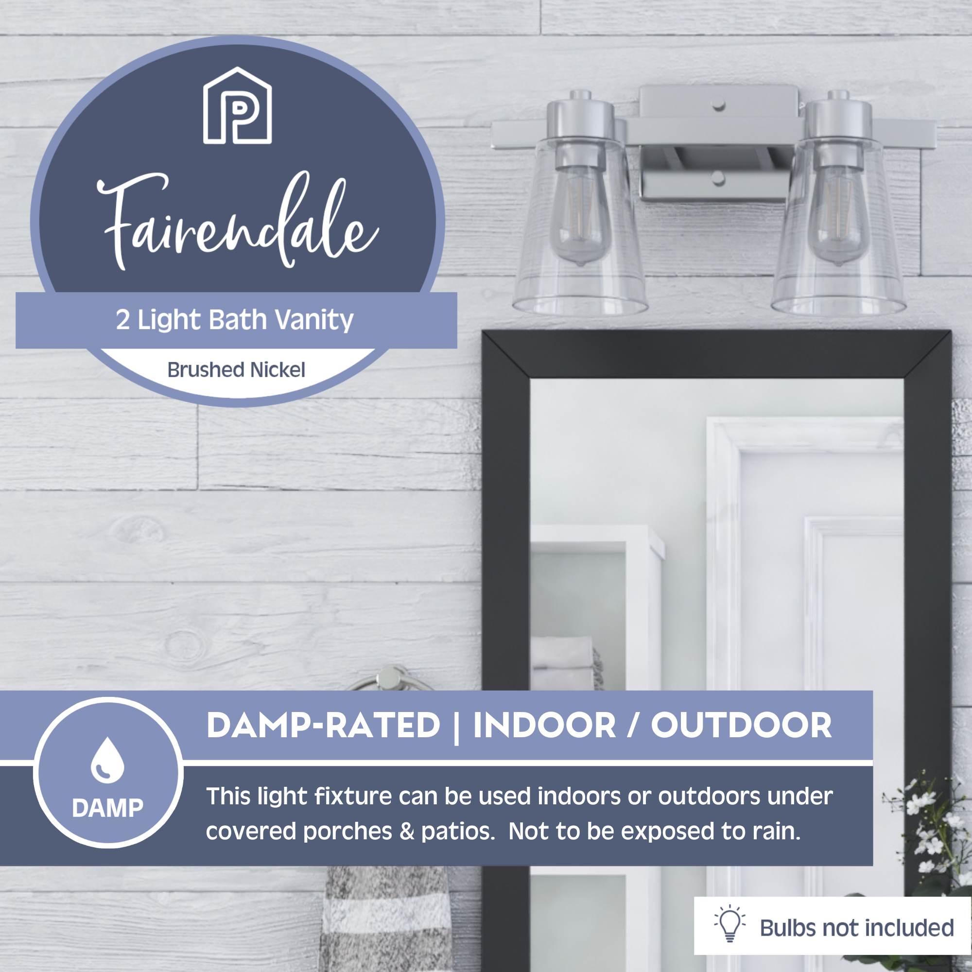 Fairendale 2-Light Vanity Light Fixture with Clear Glass Shades in Brushed Nickel Finish - Perfect for Bathroom Mirror Lighting and Bedroom Dressing Area