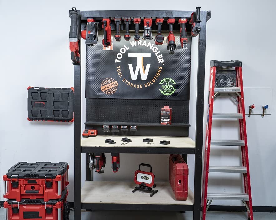 Milwaukee M18 Tool & Battery Organizer - 18pc Combo (9 Tool Holders + 9 Battery Holders) | Heavy-Duty Wall Mount for Workshop & Garage | Made in USA with Screws Included | Perfect for Milwaukee M18 Power Tools Storage & Organization
