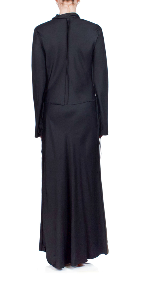 Emery Long Sleeve Tie Maxi Dress for Women - Elegant Flowy Formal Evening Gown with Side Slit - Perfect for Weddings, Parties & Special Occasions