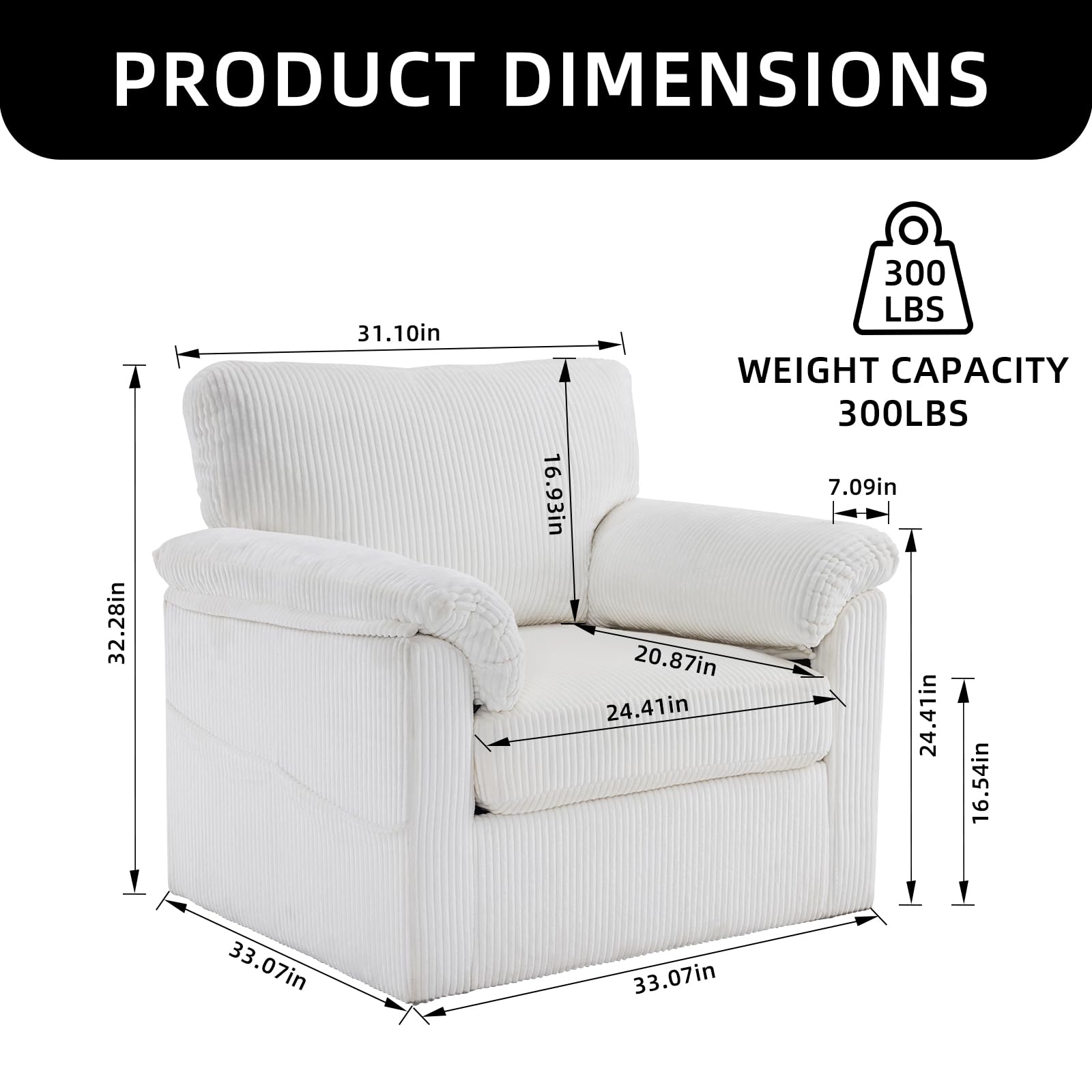 Modern 360° Swivel Accent Chair with Soft Corduroy Fabric - Compact Armchair for Small Spaces, Living Room, Bedroom & Apartment (Beige) - Perfect for Reading Nooks, Home Offices & Cozy Relaxation
