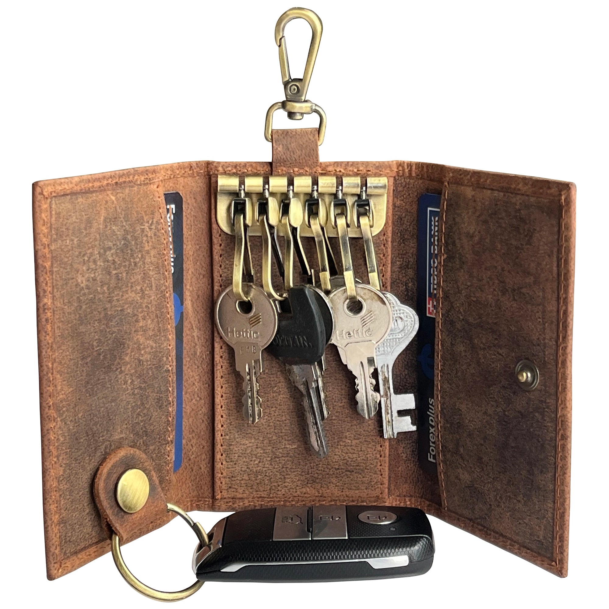 Genuine Leather Key Holder - Smart Fob Car Key Loop with Slim Keychain for Men & Women (Dark Brown) - Perfect for Organizing Keys, Car Fobs & Daily Essentials
