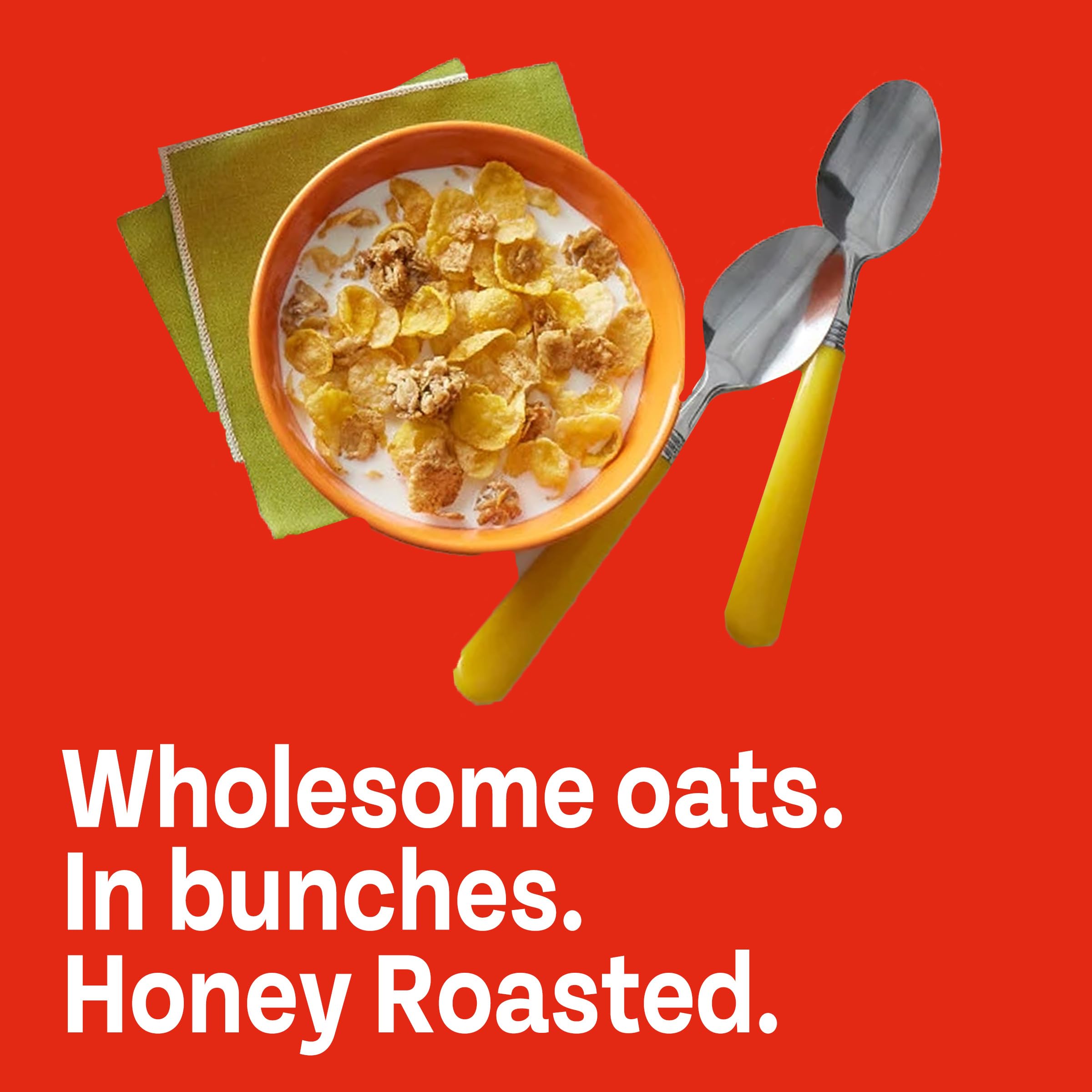 Honey Bunches of Oats Honey Roasted Breakfast Cereal with Granola Clusters - 18oz Box - Crunchy Whole Grain Oat Cereal for Healthy Breakfast & Snacking - Perfect for Family Mornings, Office Snacks & On-the-Go Energy