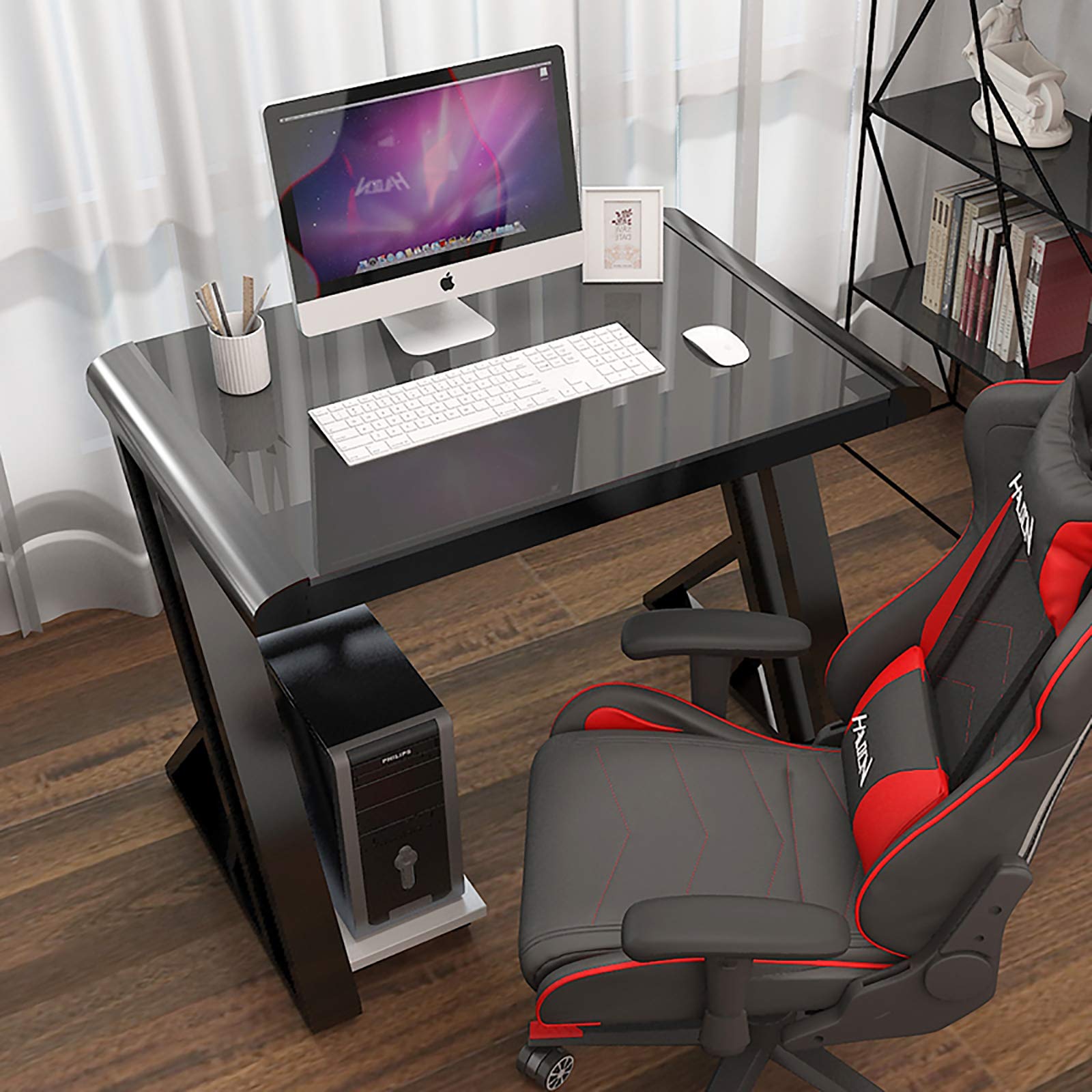 Premium Glass Top & Metal Frame Computer Desk - Ergonomic Z-Shaped Gaming Table for Esports & Home Office - Racing Style Workstation for Gamers & Professionals - Perfect for Gaming, Work, and Study Spaces