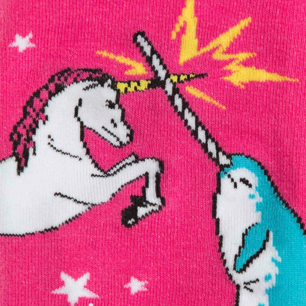 Unicorn vs Narwhal Knee High Socks for Women - Fun Novelty Crew Socks - Perfect for Cosplay, Gift Giving & Everyday Wear