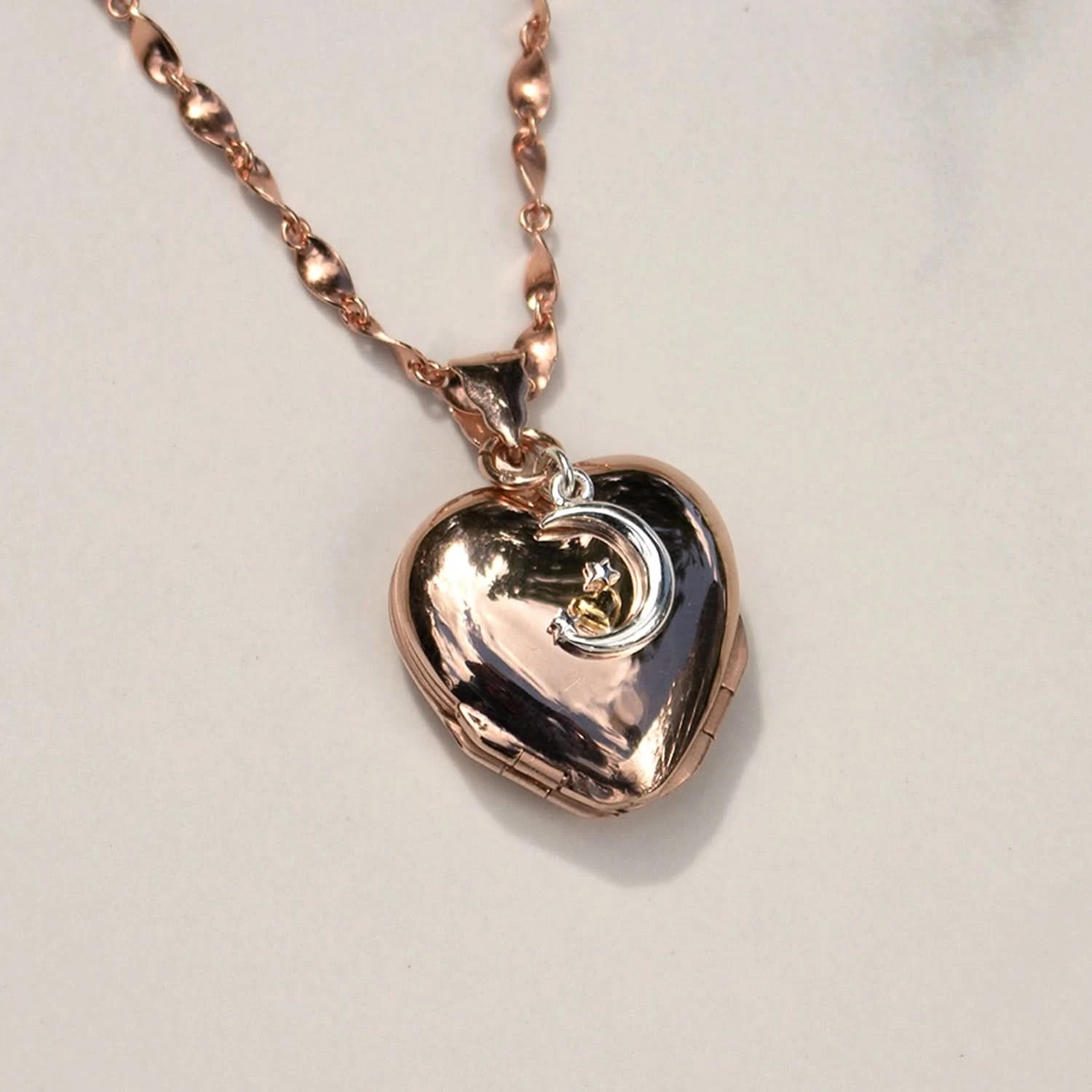 Rose Gold Heart Charm Locket with 4 Photo Compartments - Perfect for Valentine's Gifts, Anniversary Presents & Keepsake Jewelry