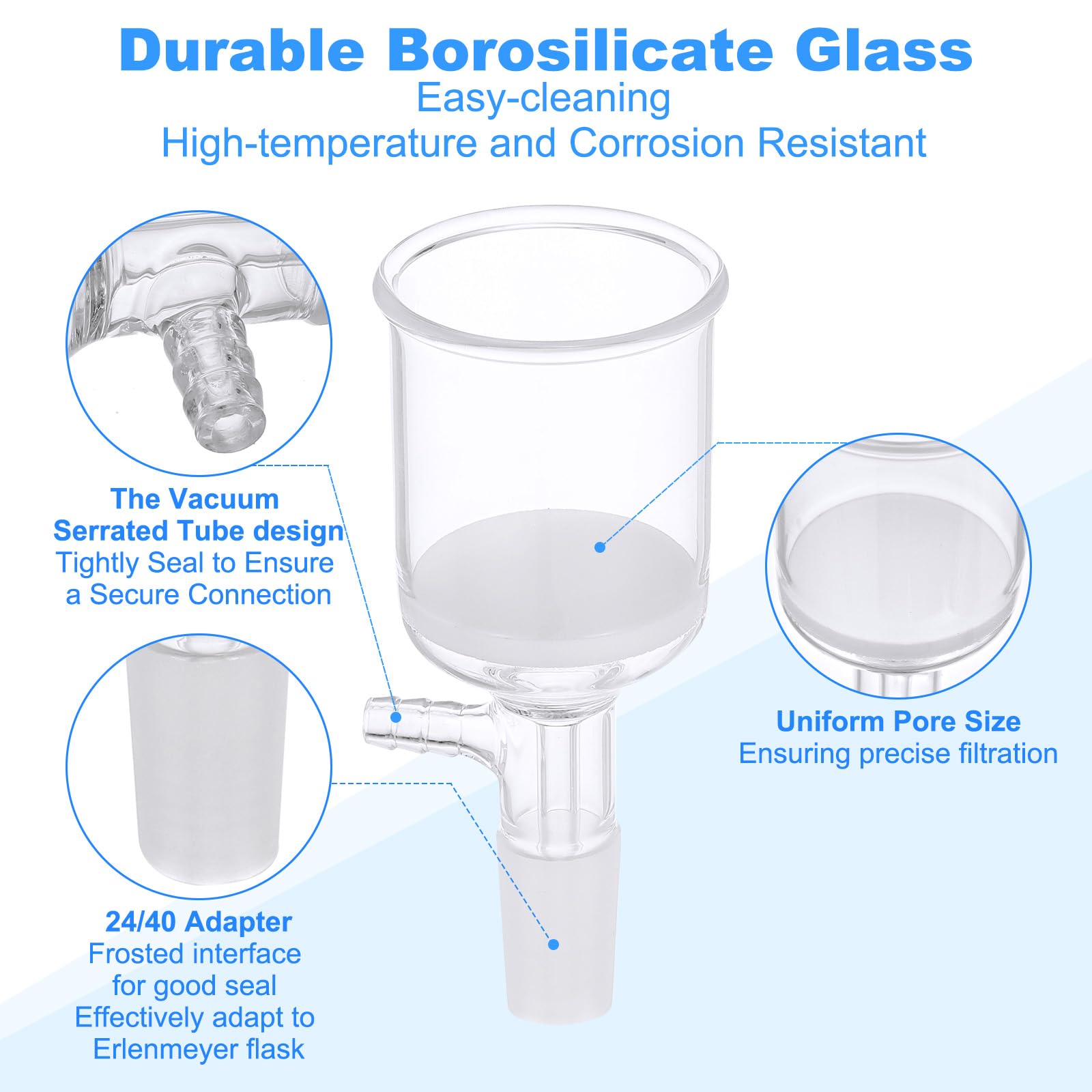 PATIKIL 100ml Borosilicate Glass Buchner Funnel with Fine Frit (G3) - 24/40 Standard Taper Joint - Laboratory Glassware for Chemistry Experiments, Vacuum Filtration - Ideal for Scientific Research, School Labs & Home Science Projects