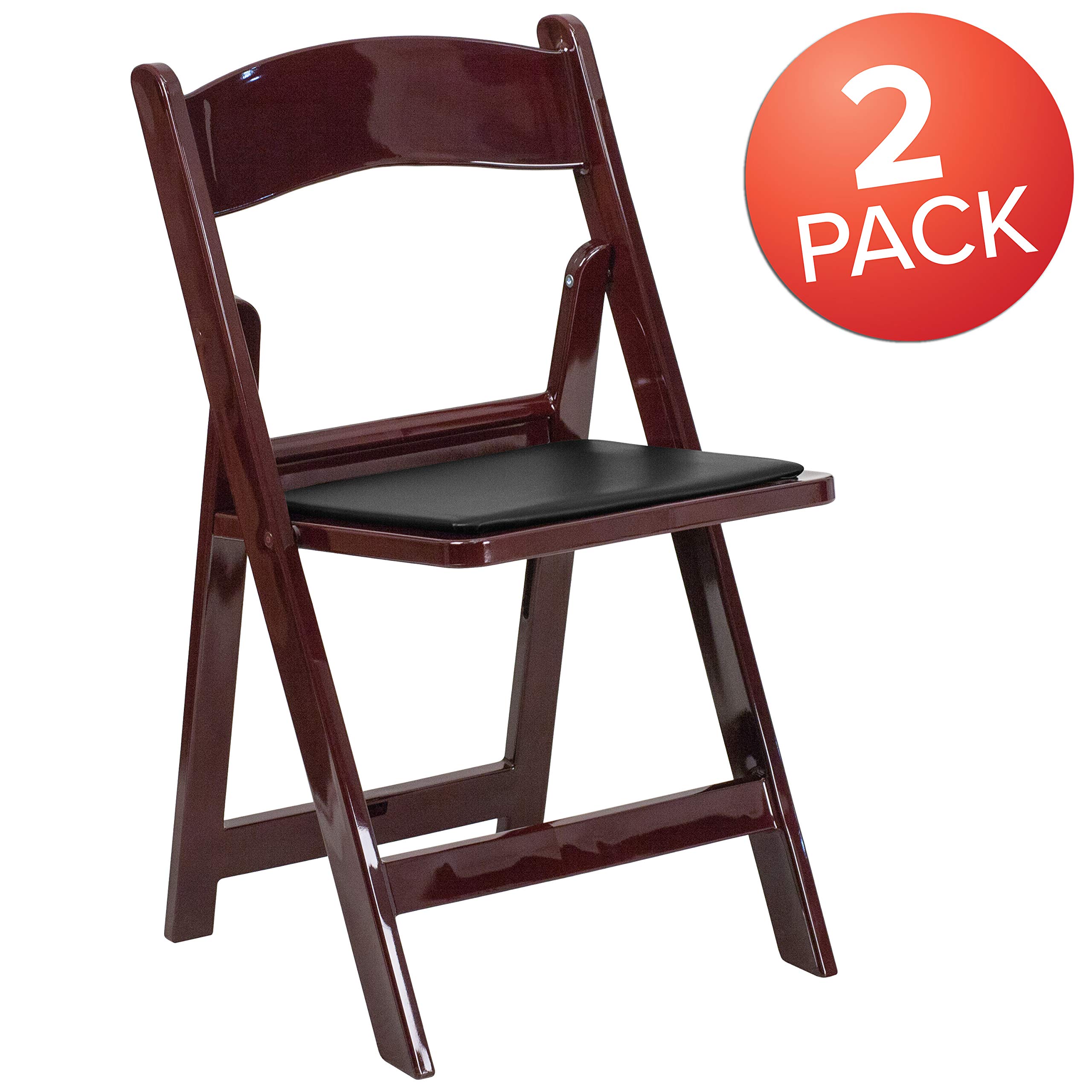 Red Mahogany Resin Folding Chairs - 2 Pack Heavy Duty 800LB Capacity, Lightweight & Comfortable Event Chairs for Weddings, Parties, Camping, and Outdoor Gatherings