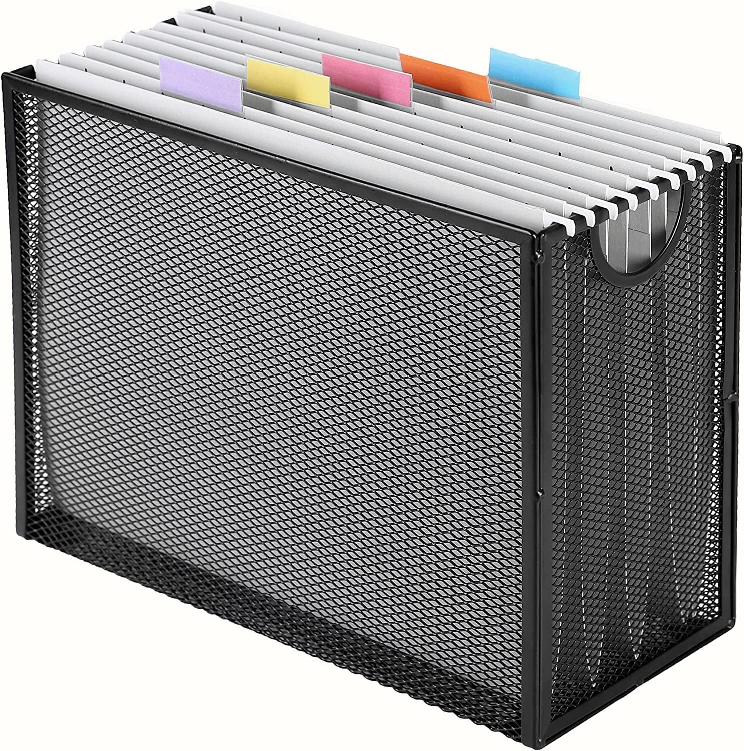 Sinboun Hanging File Organizer - Letter Size Metal Mesh File Holder with 5 Hanging Folders, No Assembly Required - Perfect for Office, Home & School Organization, Document Storage & Magazine Filing
