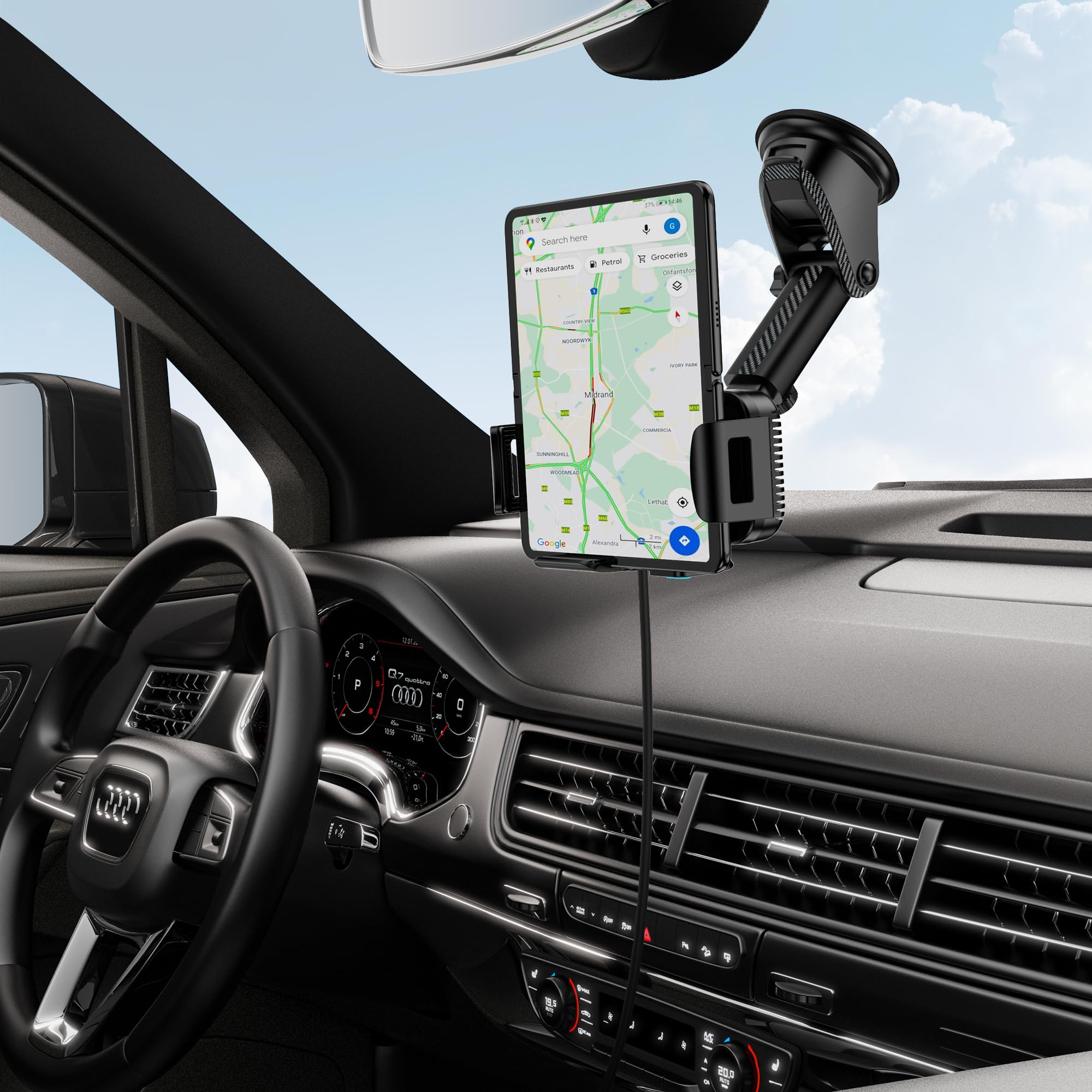 15W Dual Coil Wireless Car Charger Mount - Rotatable Phone Holder for Samsung Galaxy Z Fold 6/5/4/3/2, Z Flip, S25/S24/S23/S22 & iPhone - Fast Charging Car Accessory with Included Charger - Perfect for Commuting, Road Trips and Hands-Free Driving