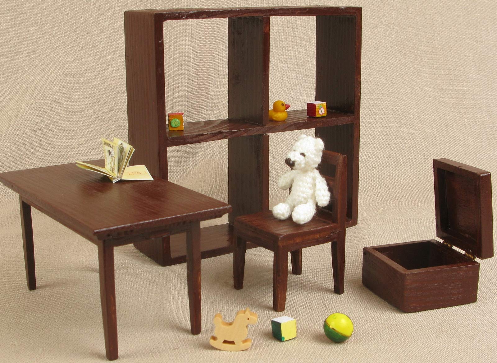 Miniature Wooden Doll Furniture Set - Brown Playroom Chair for 1:6 Scale 12