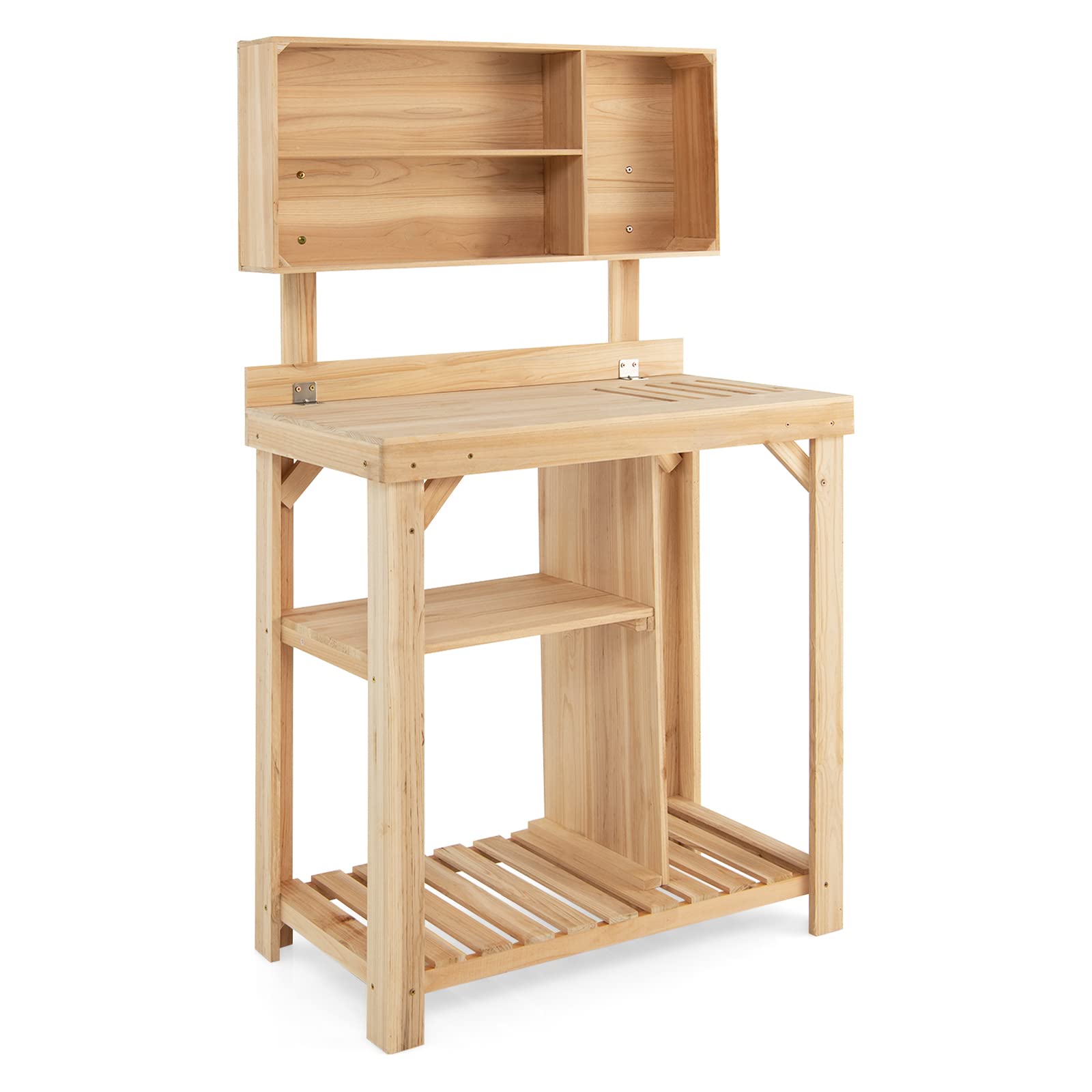 SAFSTAR Wooden Potting Bench with Bottom Shelves & Top Compartments - Sturdy Garden Workstation for Planting, Organizing Tools & Potted Plants - Perfect Outdoor Gardening Table for Backyard, Patio & Balcony Use