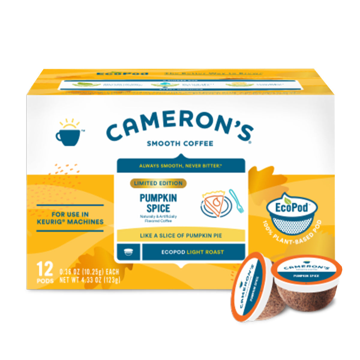 Premium Cameron's Pumpkin Spice Single-Serve Coffee Pods - 12 Count Pack | Fall Flavored K-Cup Compatible Coffee for Keurig Brewers | Perfect for Autumn Mornings, Office Breaks & Cozy Evenings