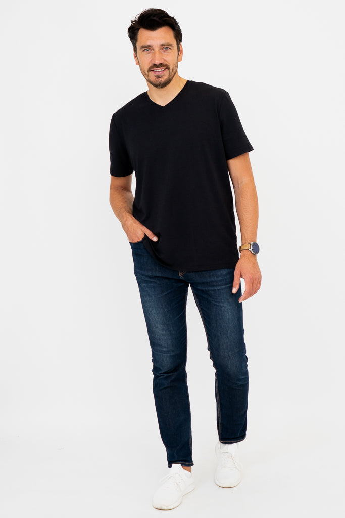 Adam Men's Short Sleeve Button Down Shirt - Breathable Bamboo Fabric, Comfortable Casual Wear for Office & Outdoor Activities - Black
