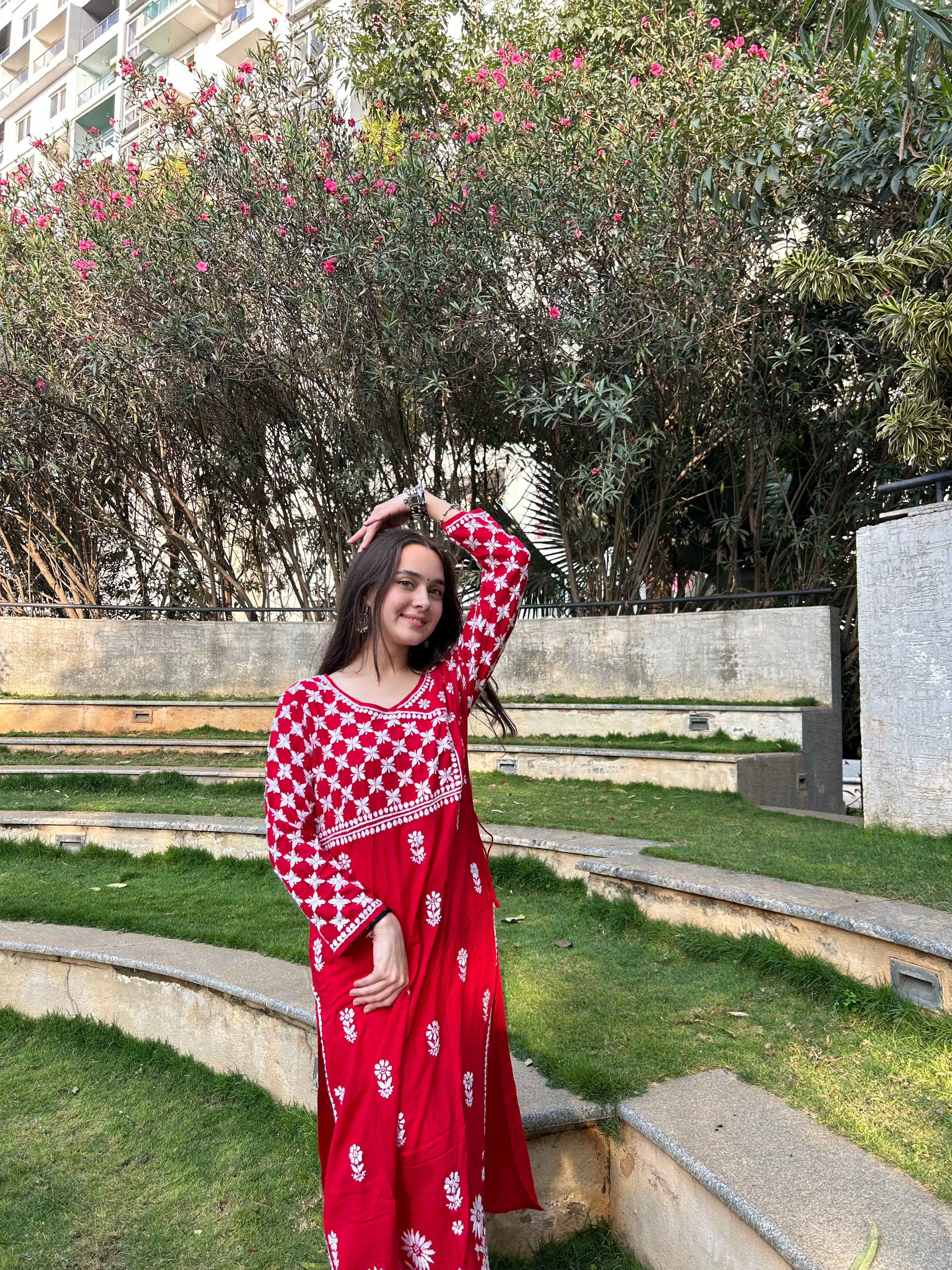 Rishita Fizaa Red Modal Cotton Angrakha Style Kurta for Women | Elegant Indian Ethnic Wear for Festivals & Special Occasions