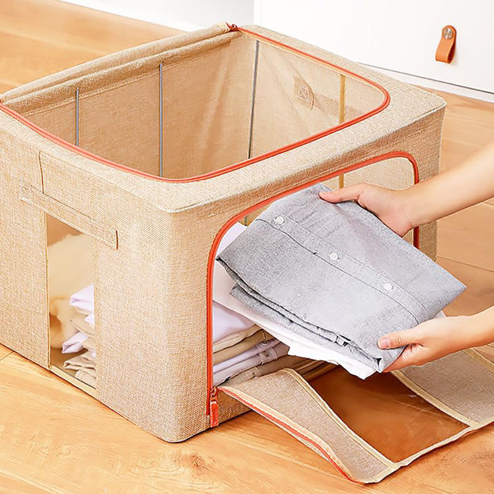 100L Large Cloth Storage Box - Foldable Closet Organizer for Clothes, Blankets & Seasonal Items | Wardrobe Storage Bags | Space Saving Home Organization Solution (Cream) | Perfect for Bedroom, Closet & Travel Storage