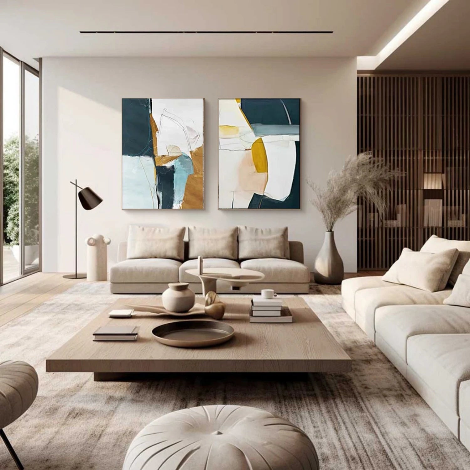 Abstract Wall Art Set of 2 - Modern Canvas Paintings for Living Room & Bedroom Decor - #AB 410 Home Office & Dining Room Wall Decorations