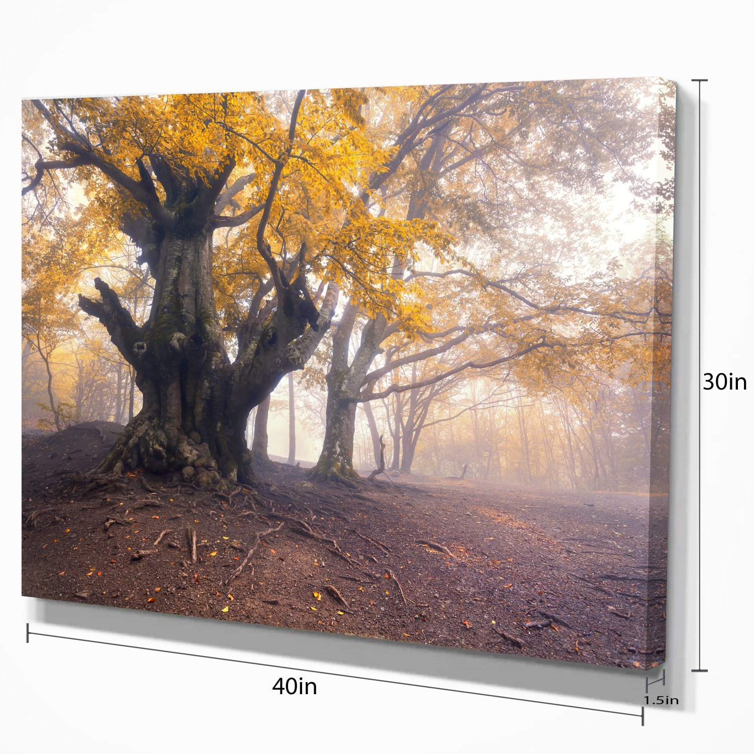 Dark Tree with Yellow Leaves Landscape Photography Canvas Print - Autumn Forest Wall Art for Living Room, Bedroom & Office Decor