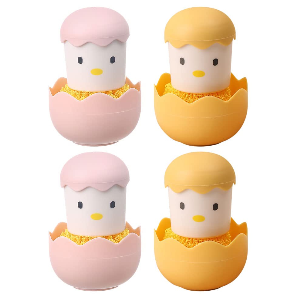4pcs Cartoon Chick Cleaning Brushes for Kitchen & Restaurant Use