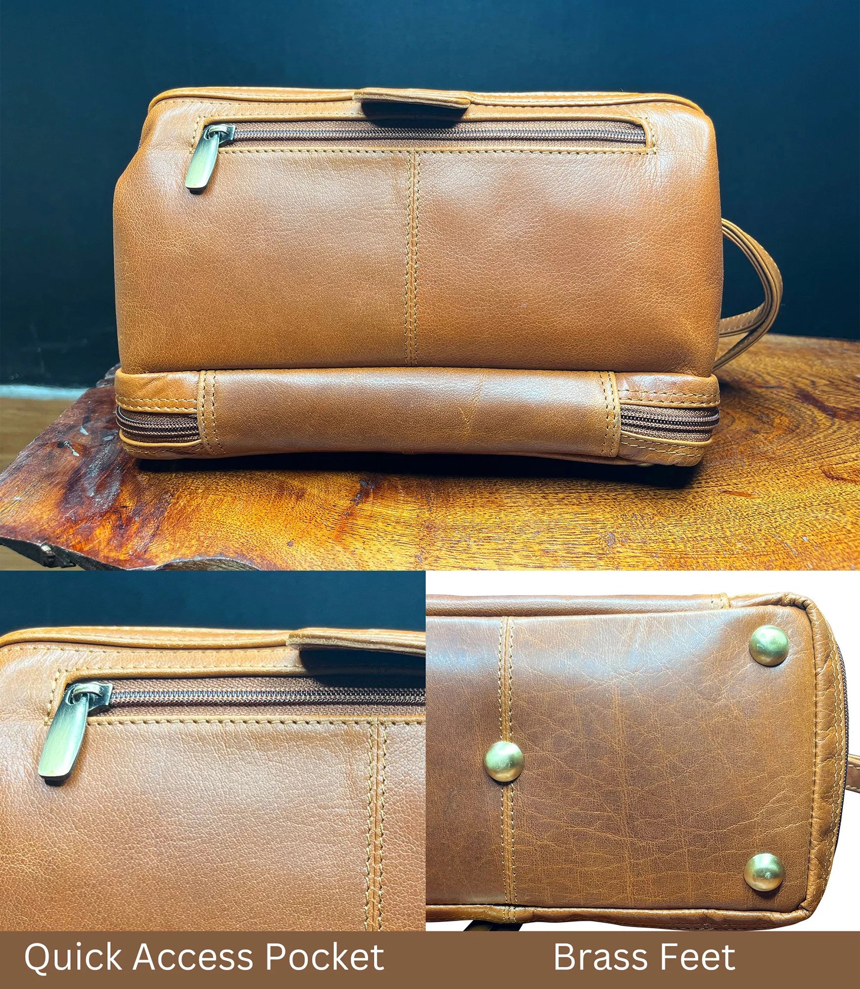 Premium Megan Leather Travel Toiletry Bag for Women & Men - Waterproof Cosmetic Organizer (Cognac Brown) - Perfect for Vacation, Business Trips & Gym Essentials Storage