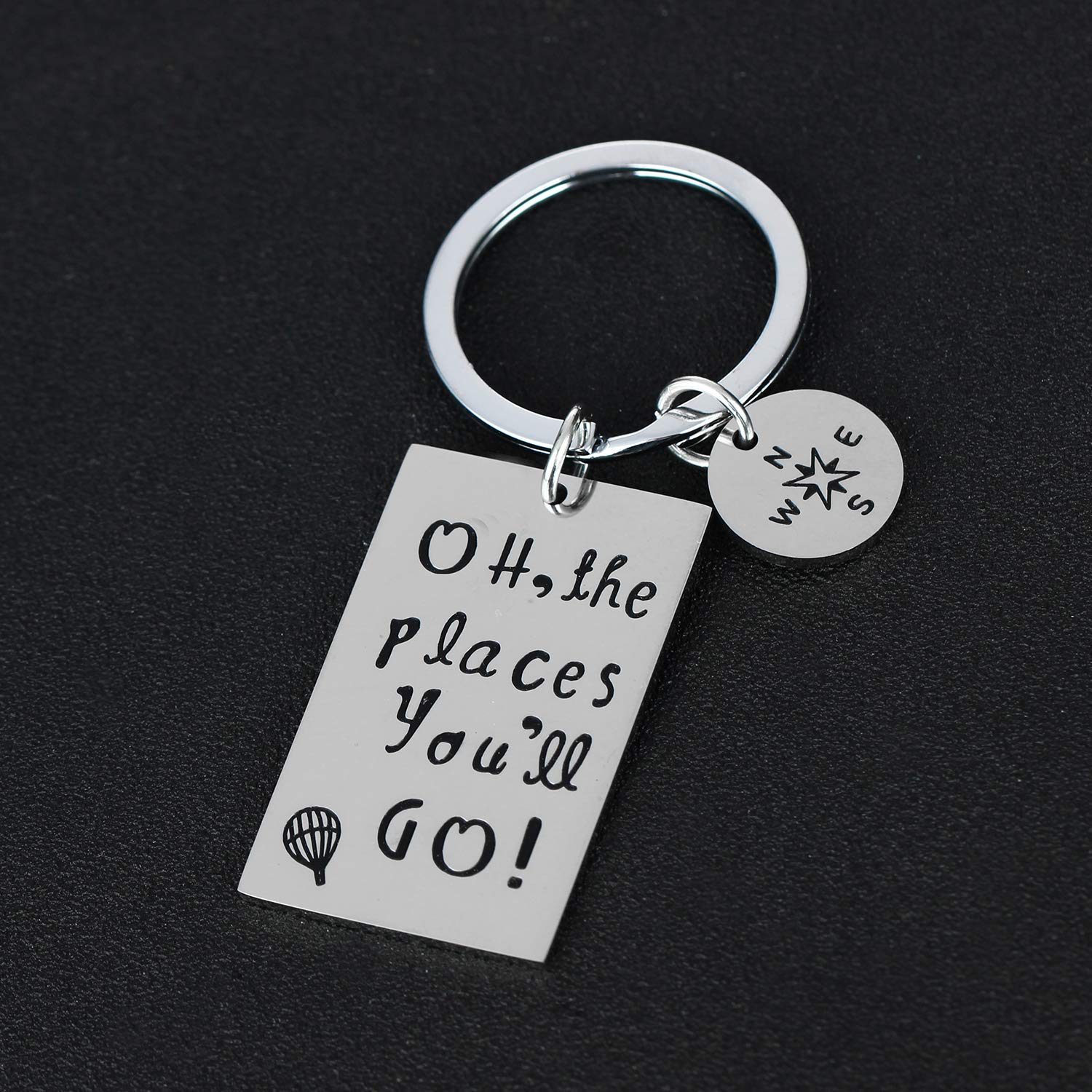 YEEQIN Graduation Keychain - Inspirational 'Oh The Places You'll Go' Gift for Graduates, Students & Teachers - Perfect for Commencement, College Graduation & Moving Away Presents