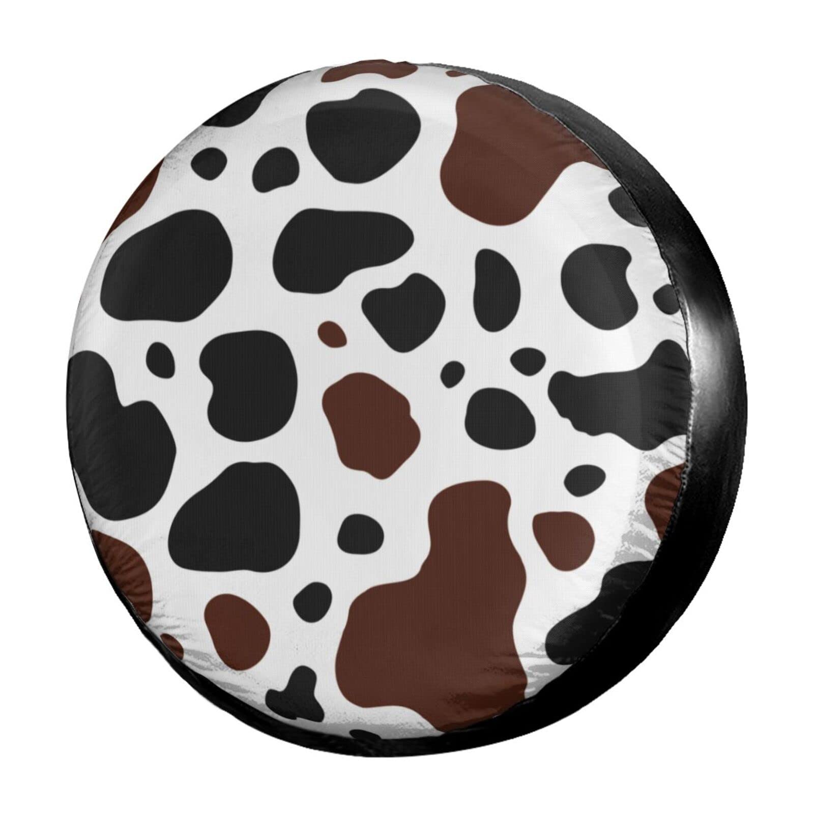 Black & White Cow Print Spare Tire Cover - 15 Inch Dust-Proof Wheel Protector for Trailers, RVs, SUVs & Vehicles | Camping, Road Trips & Outdoor Adventures