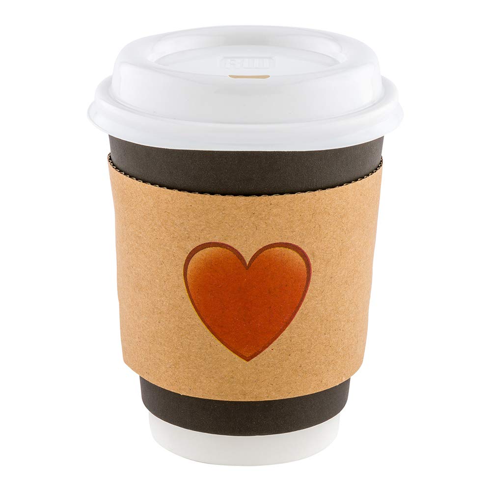 Restpresso 5.1 x 2.8 Inch Disposable Coffee Cup Sleeves - 1000 Pack Corrugated Kraft Paper Hot Drink Sleeves with Heart Emoji Design | Heat Resistant & Secure Grip for Coffee Shops, Cafes, Takeout and Office Break Rooms