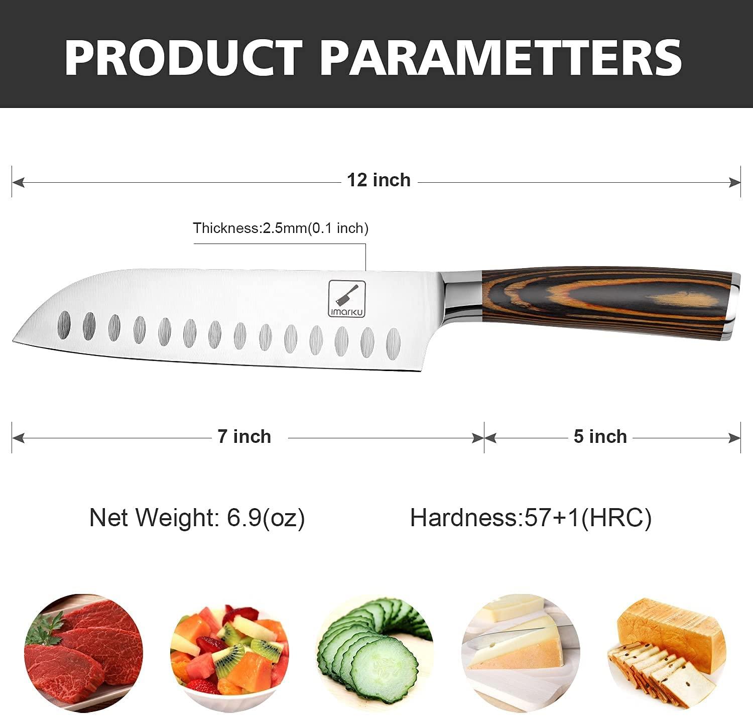 Premium 7-Inch Santoku Knife with Ergonomic Orange Handle - Perfect for Slicing, Dicing & Chopping Vegetables, Meat & Fish