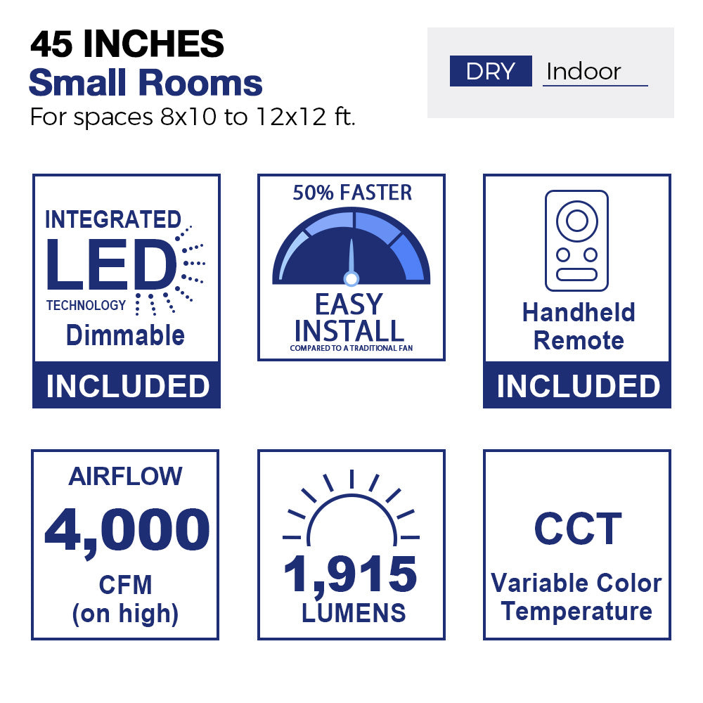 45 Inch Daisy Smart Ceiling Fan with Google Assistant & LED Light - Perfect for Living Room, Bedroom and Home Office