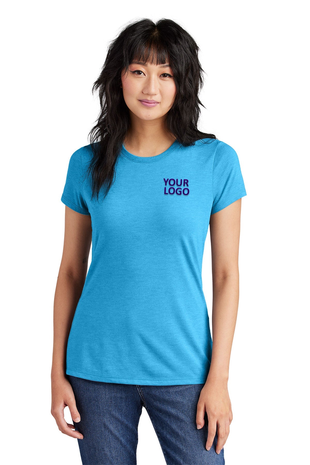 District Made Women's Perfect Tri Crew T-Shirt - Soft Turquoise Frost - Casual Everyday Wear for Women