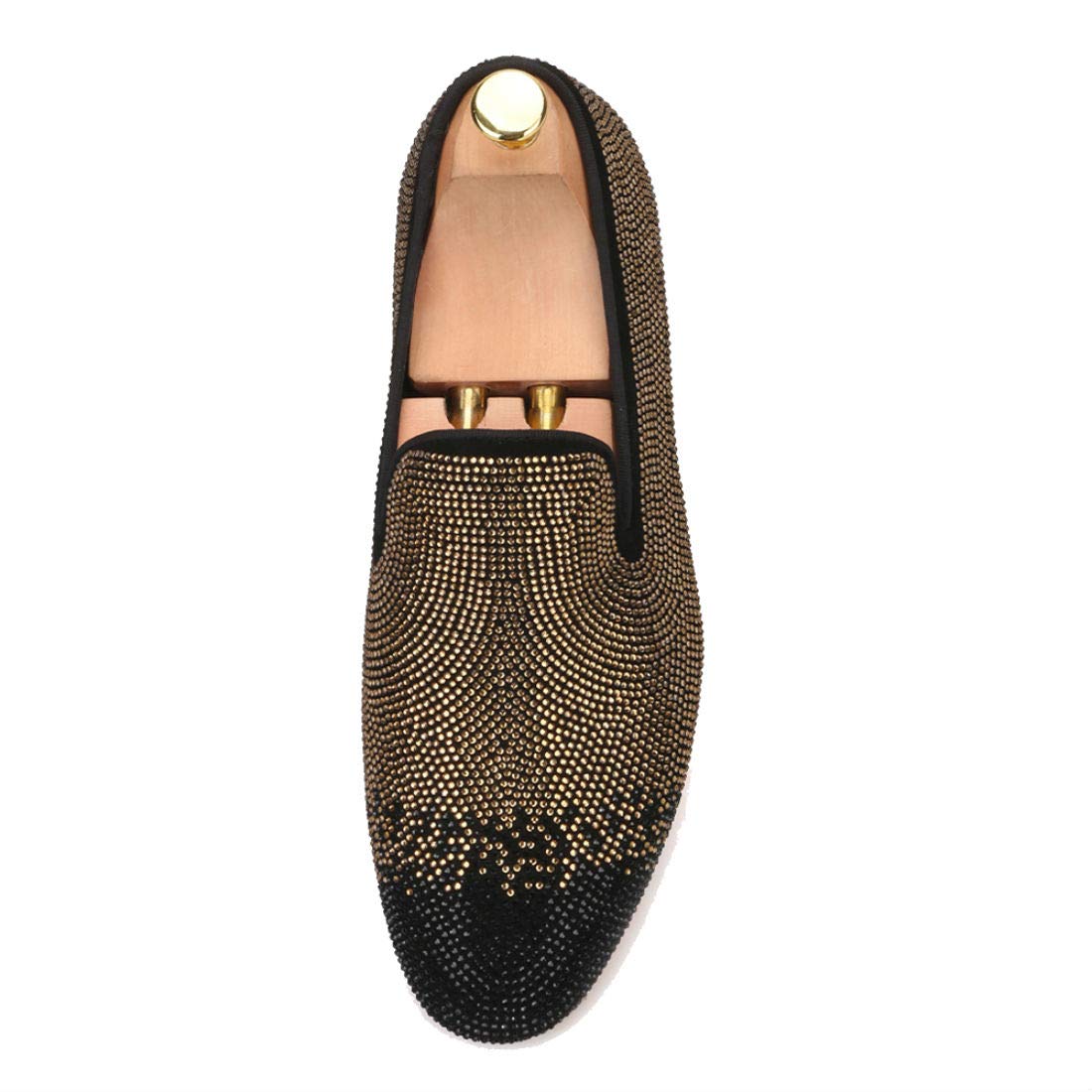 FERUCCI Men's Black & Gold Crystal Rhinestone Loafers - Luxury Slip-On Shoes for Casual Wear, Parties & Special Occasions