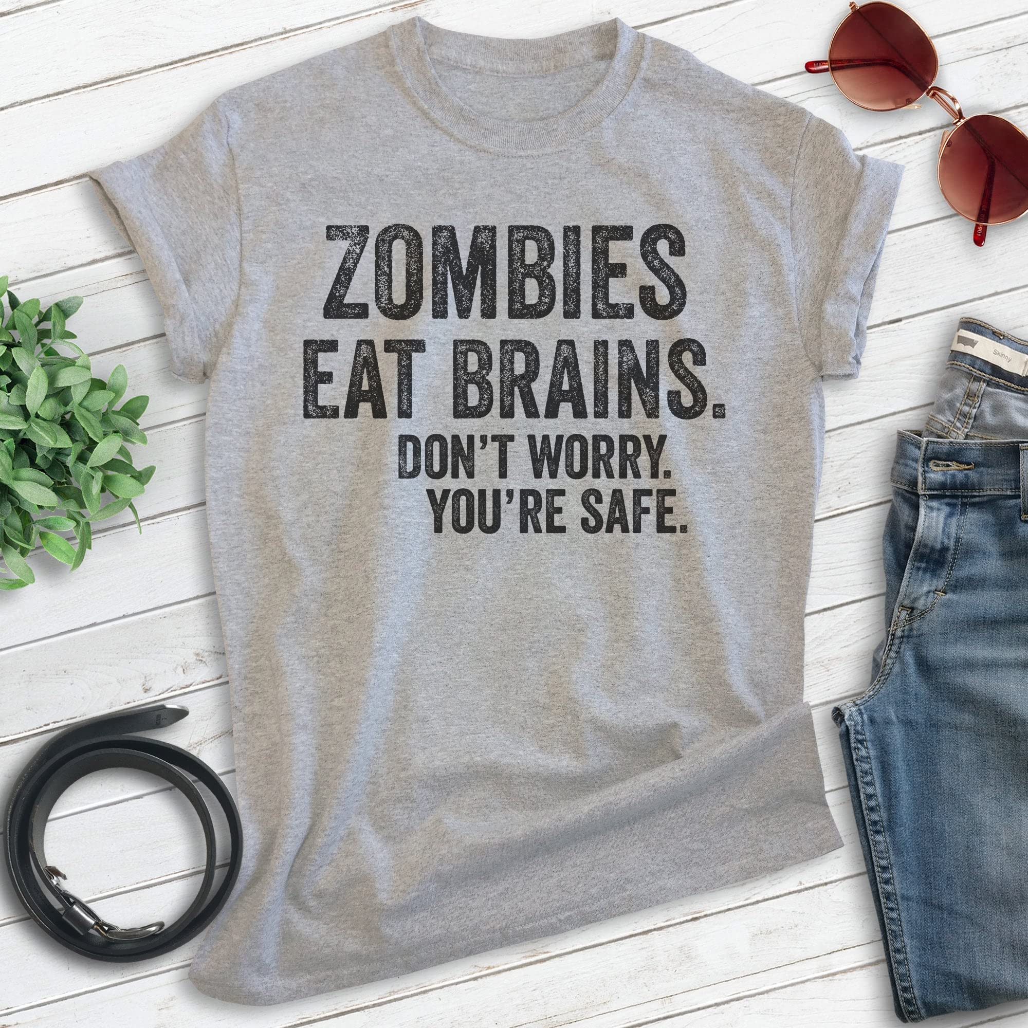 EVERTREE CLOTHING Zombies Eat Brains Funny Halloween T-Shirt - Unisex Graphic Tee for Men & Women - Perfect for Halloween Costumes, Cosplay & Horror Movie Nights