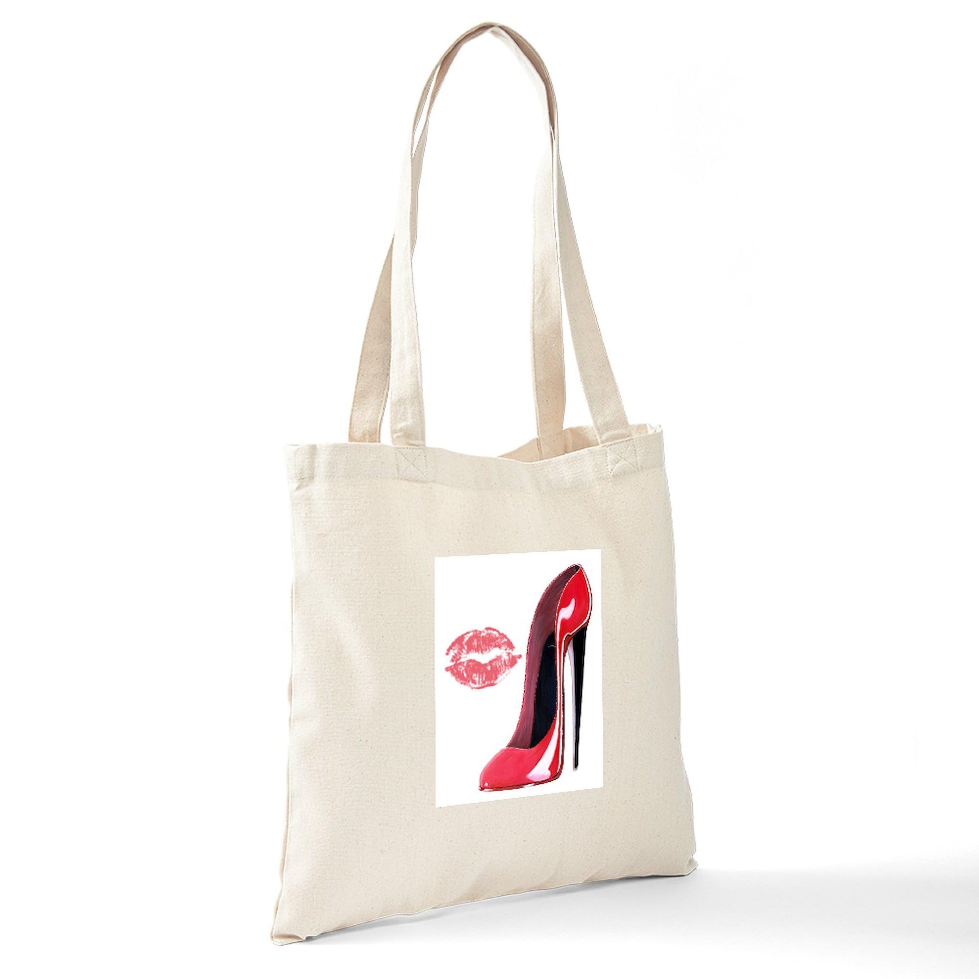 Stylish Red Stiletto Shoe & Kiss Design Canvas Tote Bag - Eco-Friendly Reusable Shopping Bag for Women | Perfect for Groceries, Beach Trips & Everyday Use