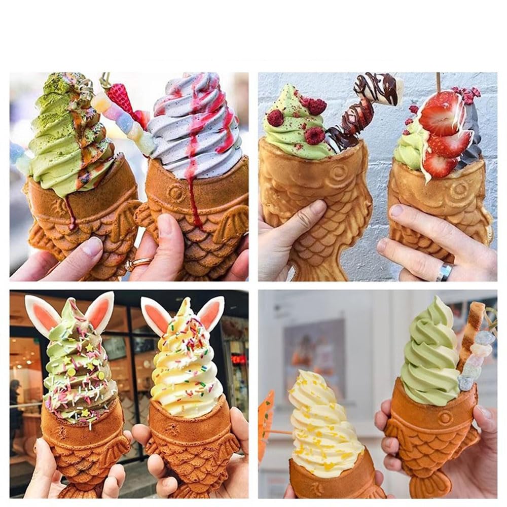 Commercial Electric Taiyaki Maker Machine - 110V Ice Cream & Fish Cake Maker for Home & Business Use - Perfect for Japanese Desserts, Street Food Stalls & Cafes