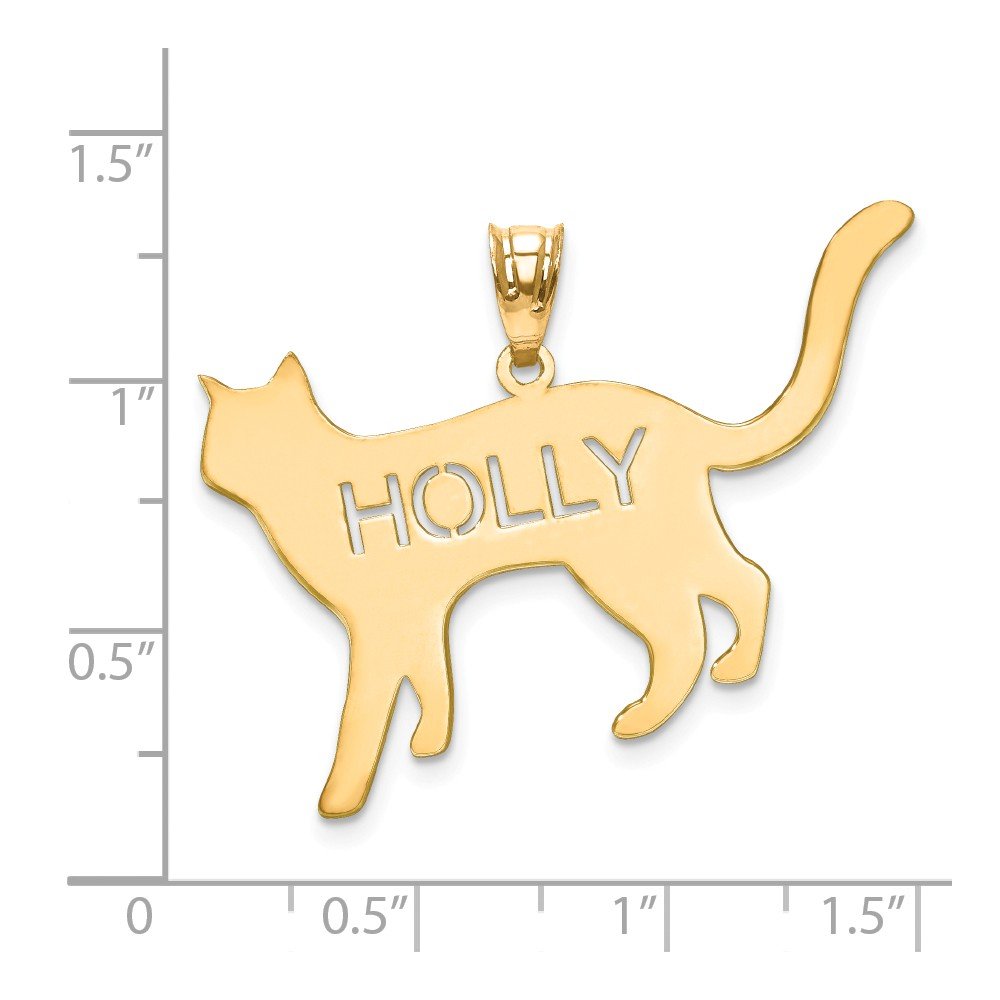 14k Solid Yellow Gold Laser Engraved Cat Name Pendant Charm - Personalized Pet Jewelry Gift for Cat Lovers, Perfect for Birthdays & Anniversaries