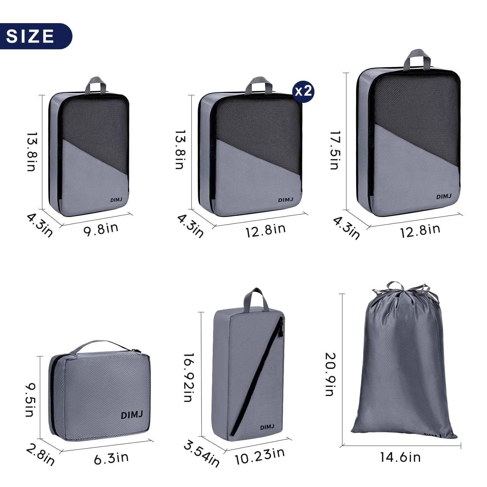 DIMJ Expandable Compression Packing Cubes for Travel - Lightweight Luggage Organizer Set with Shoe Bag, Laundry Bag & Underwear Bag (Grey) | Perfect for Suitcase Organization, Business Trips & Vacation Packing