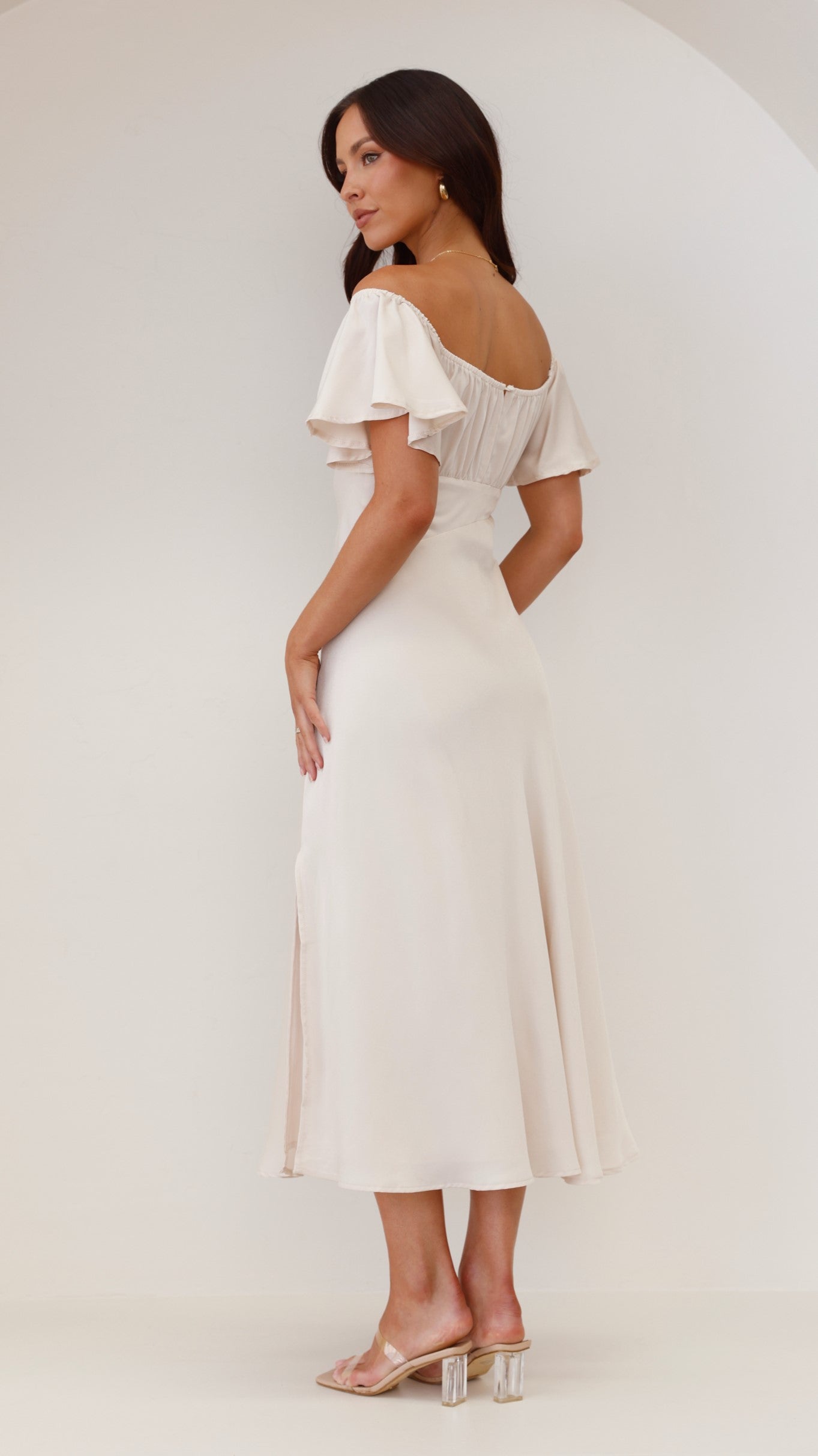 Louisa Midi Dress Ivory - Elegant Flowy Summer Dress for Women | Perfect for Beach Vacations, Weddings & Date Nights