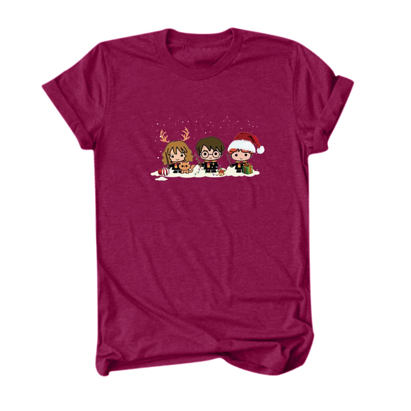 Women's Workout Tops - Santa Claus Printed Short Sleeve Athletic Shirt for Christmas & Gym | Festive Fitness Apparel for Yoga, Running & Holiday Workouts