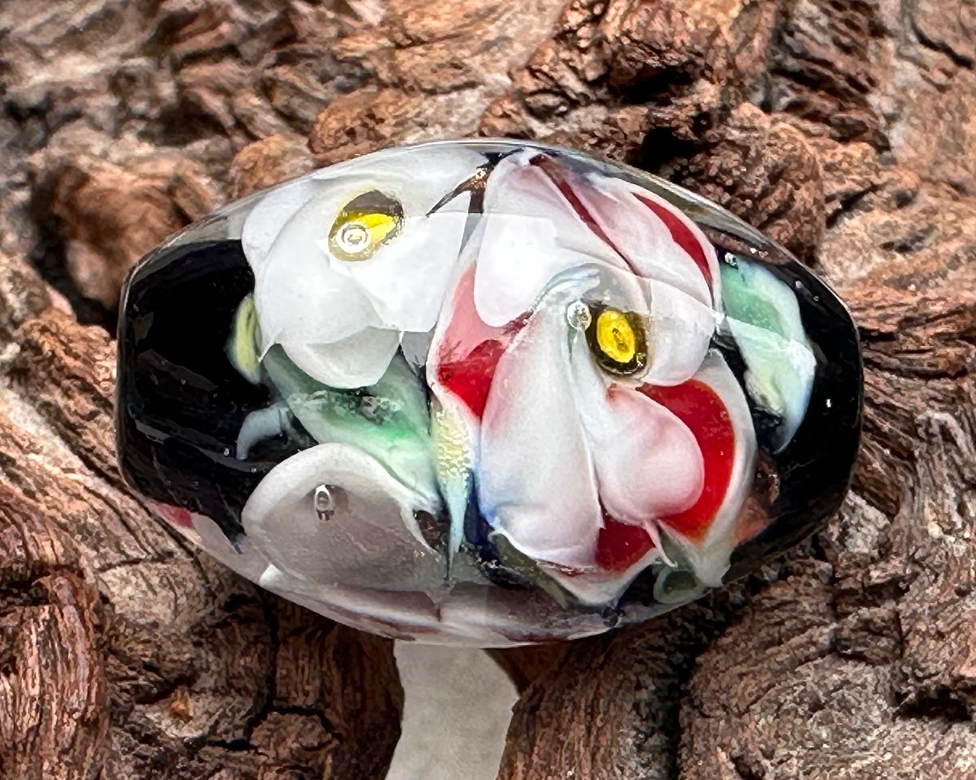 Handmade White & Red Floral Lampwork Glass Focal Bead for Jewelry Making - Perfect for Necklaces, Bracelets, and DIY Craft Projects