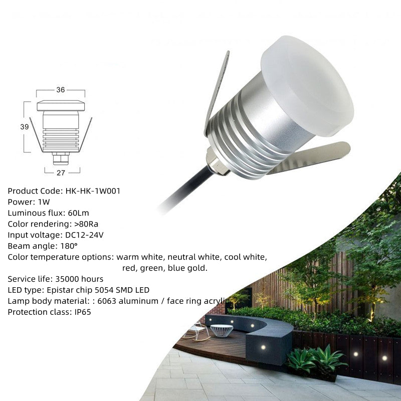 8PCS 1W DC12-24V IP65 Waterproof LED Step Lights - Outdoor Wall & Handrail Lighting, Anti-Glare, Low Voltage - Perfect for Stairs, Pathways, Garden & Patio Safety Lighting