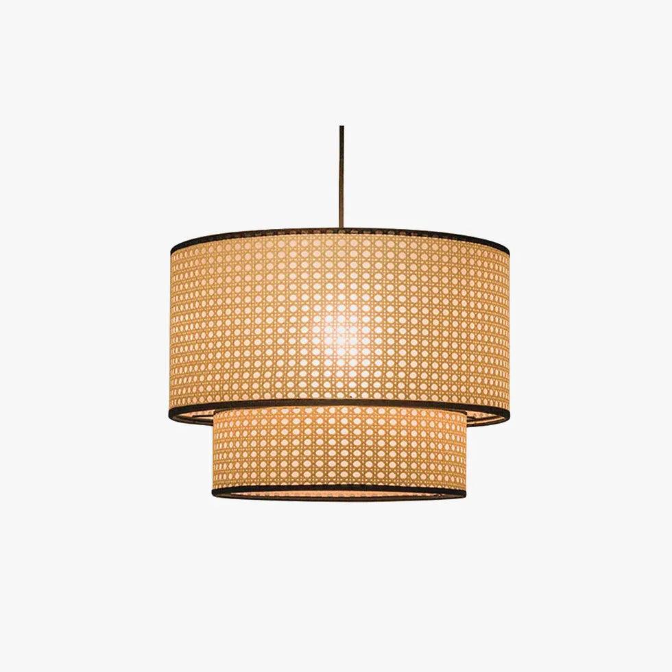 Modern Rattan Double Concentric Circle Pendant Light - Boho Chic Ceiling Fixture for Dining Room, Bedroom & Living Room Decor